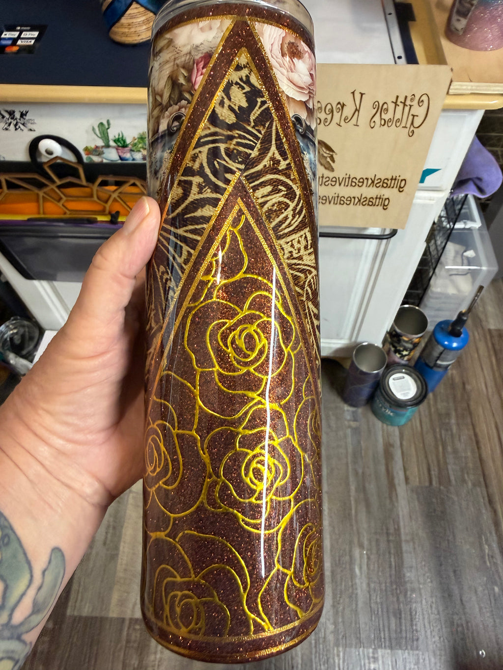 TS 35oz gold roses Tumbler