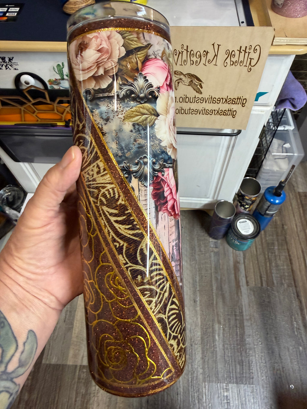 TS 35oz gold roses Tumbler