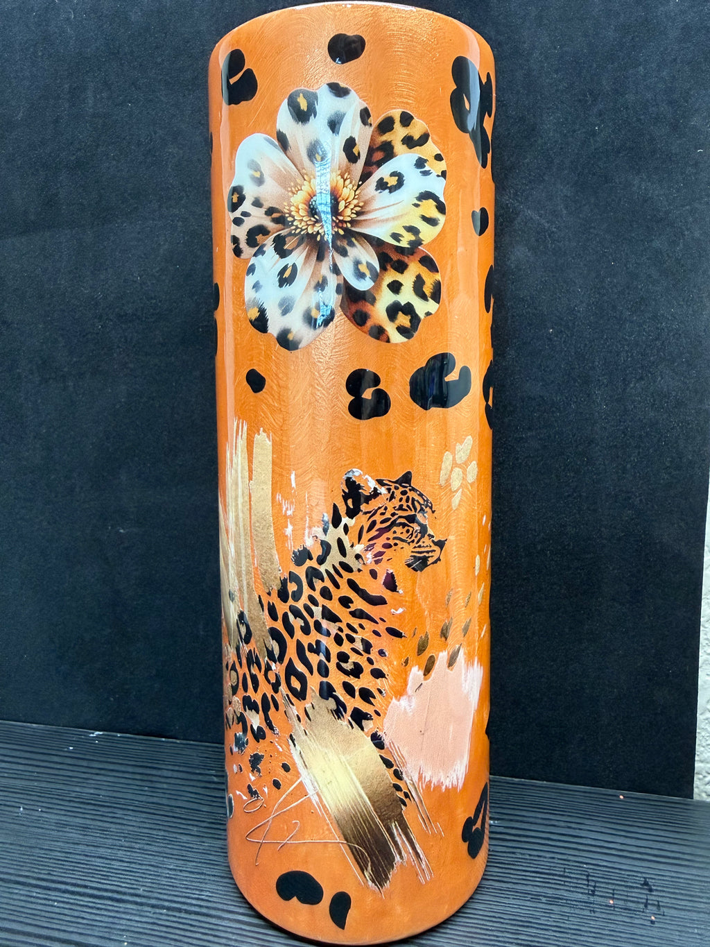 #11 30oz orange cheetah Tumbler