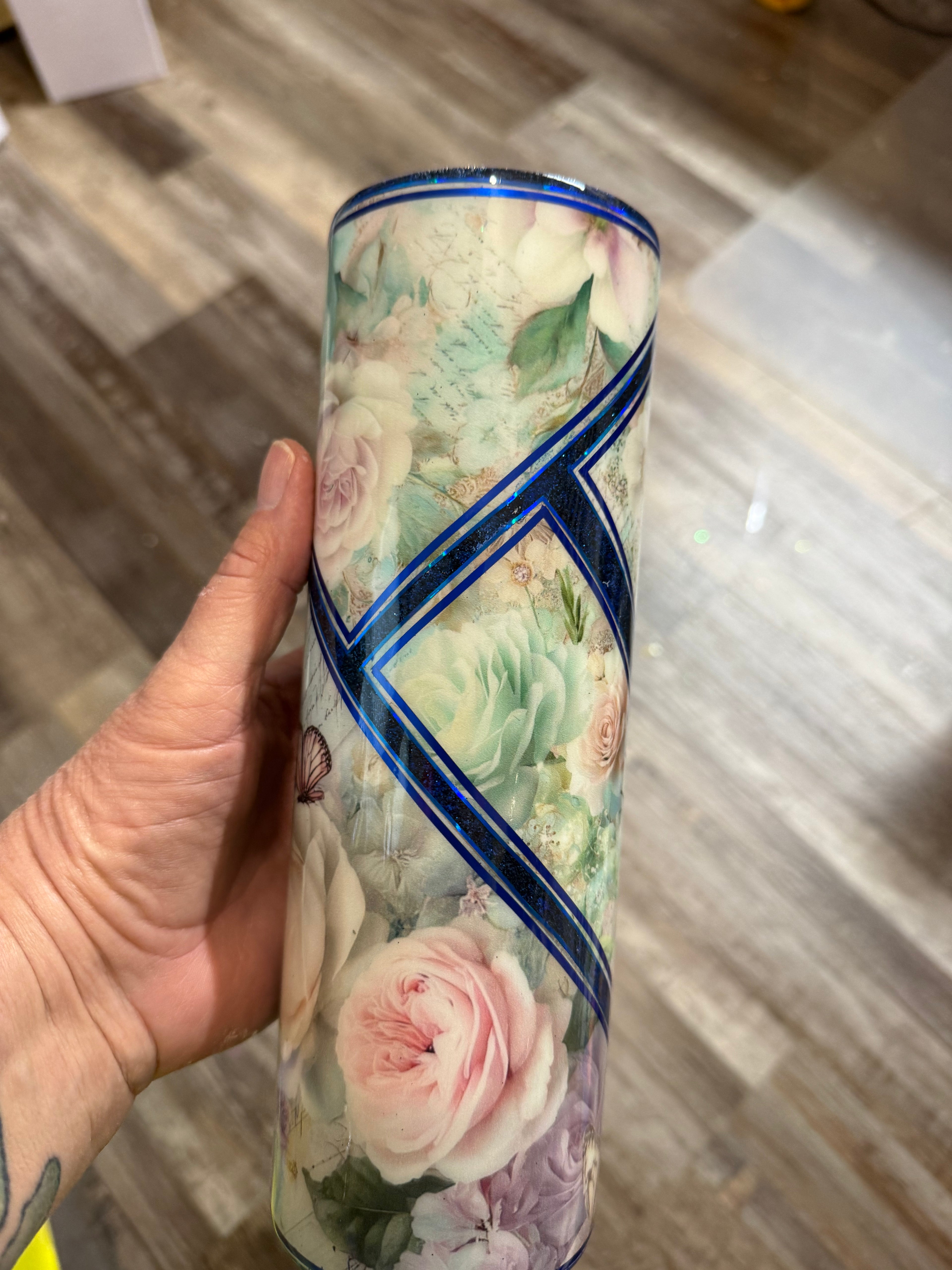#16 30oz Metal lid Blue Stripe Tumbler