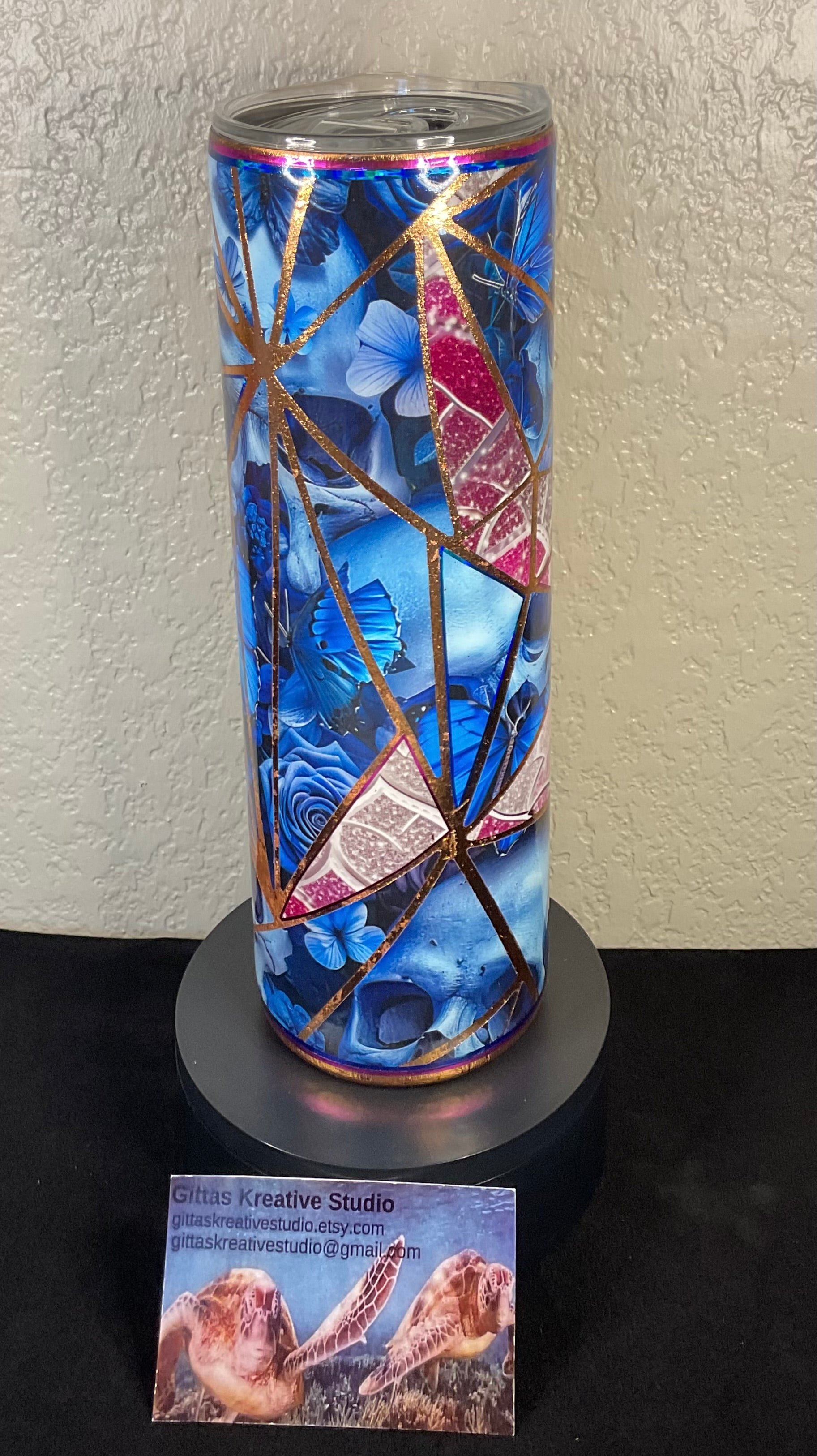 30oz  Tumbler with  Shattered Glass Theme Blue