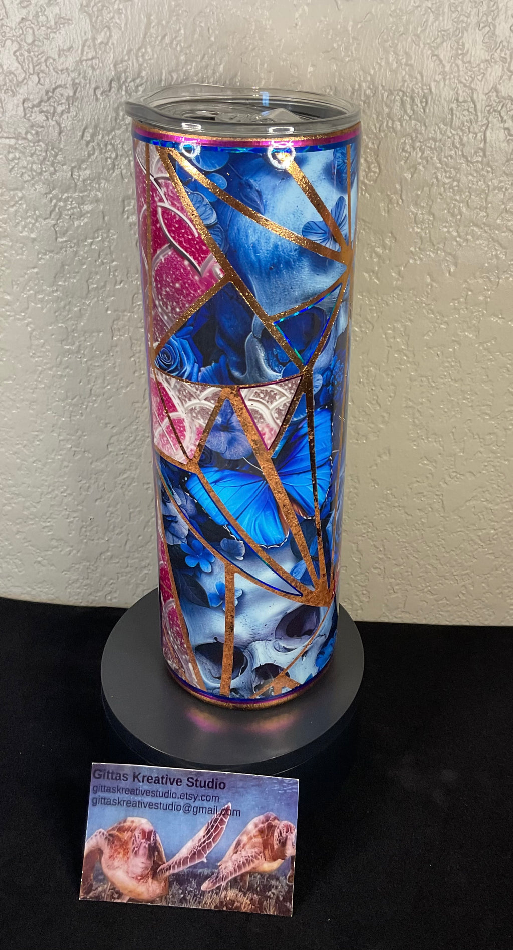 30oz  Tumbler with  Shattered Glass Theme Blue
