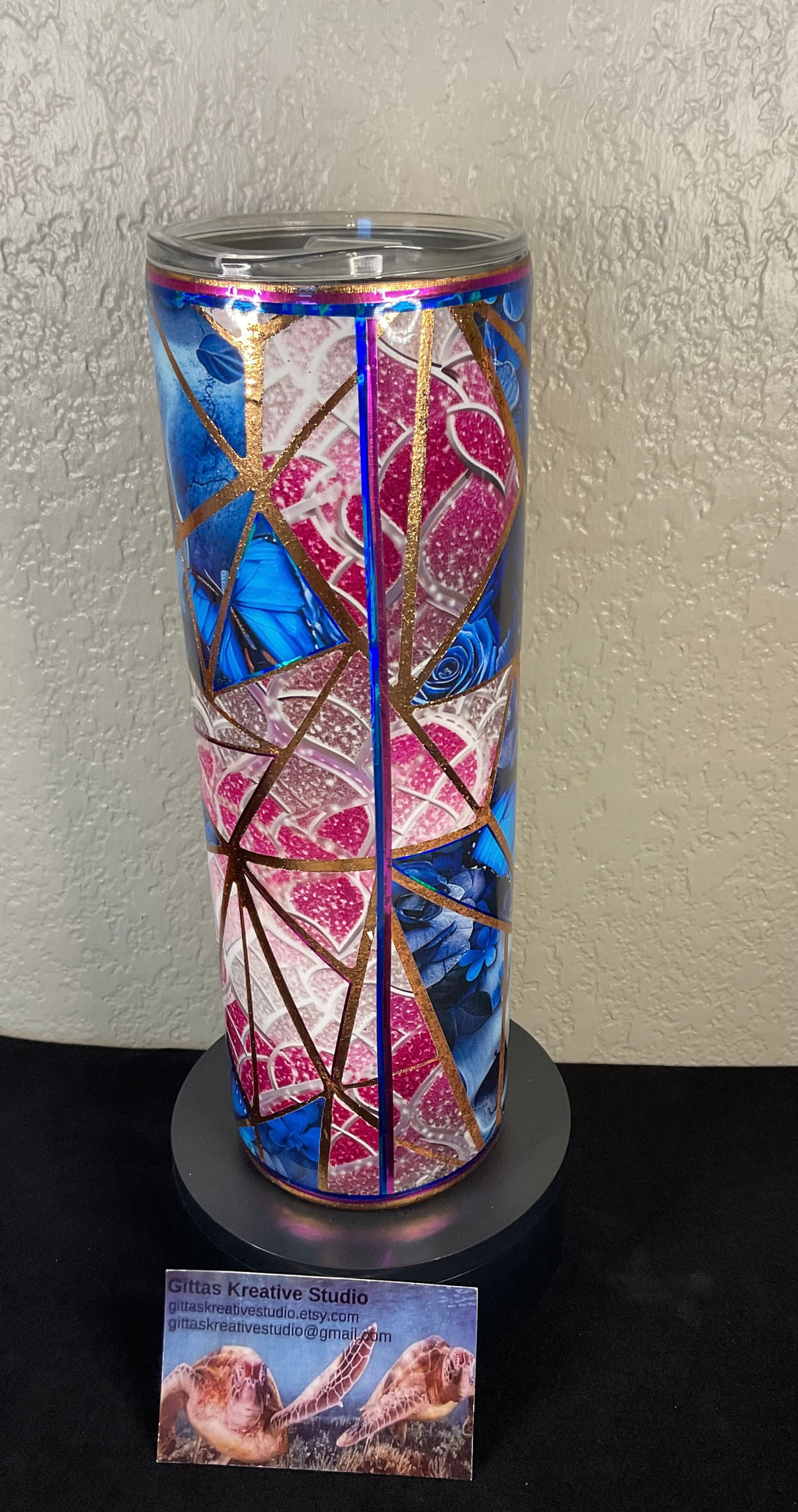 30oz  Tumbler with  Shattered Glass Theme Blue