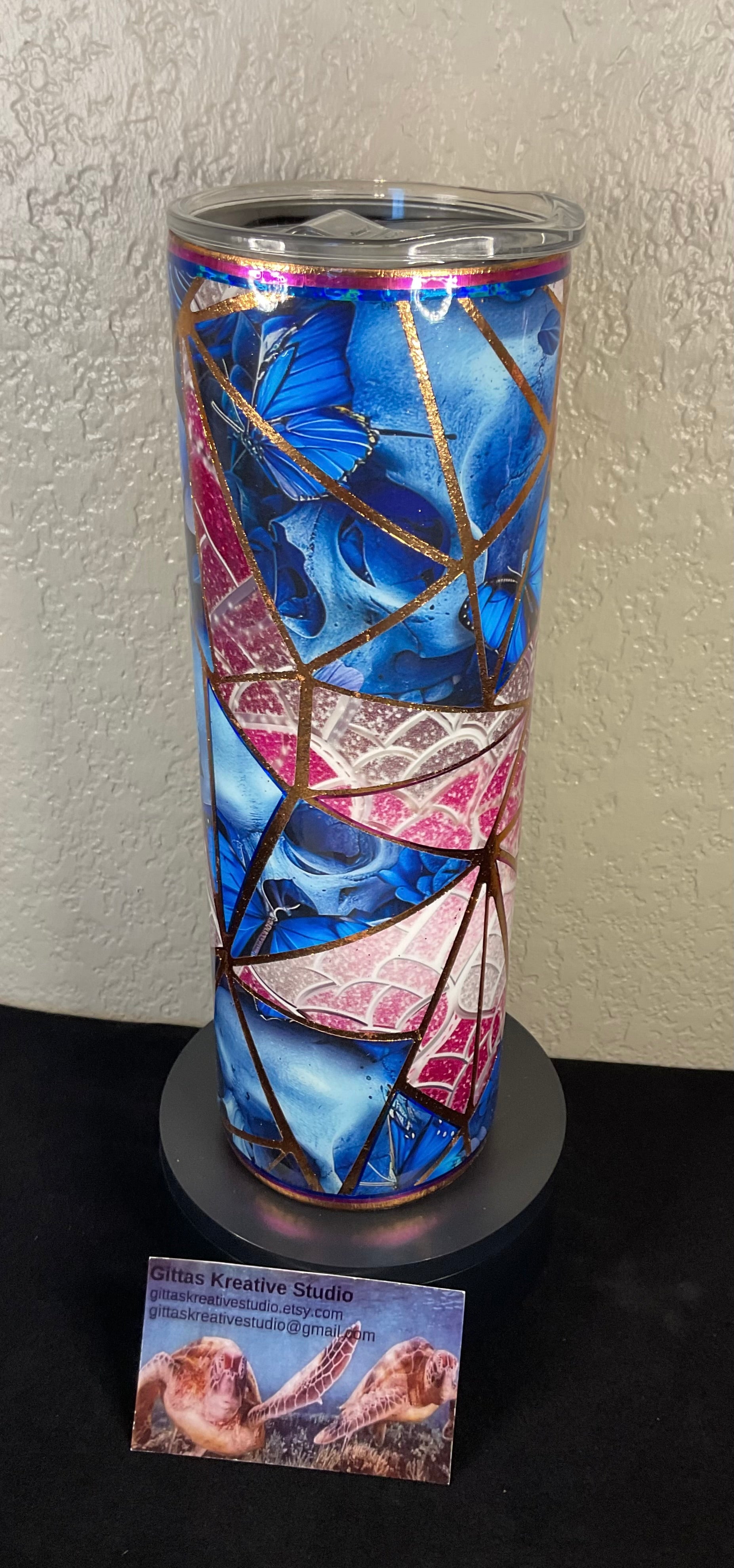 30oz  Tumbler with  Shattered Glass Theme Blue