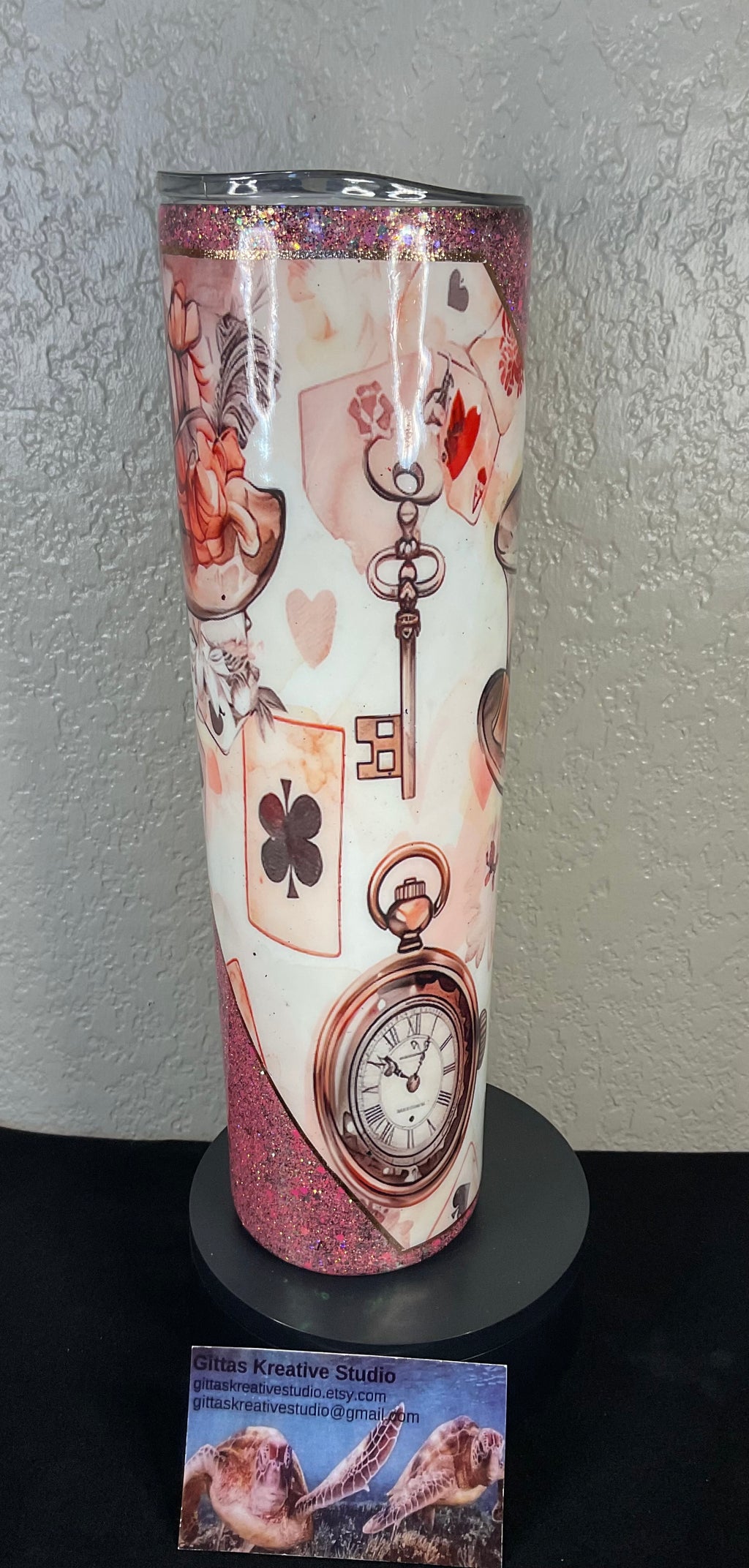 30oz Tapered Tumbler “ we are all mad here” with Pink Glitter