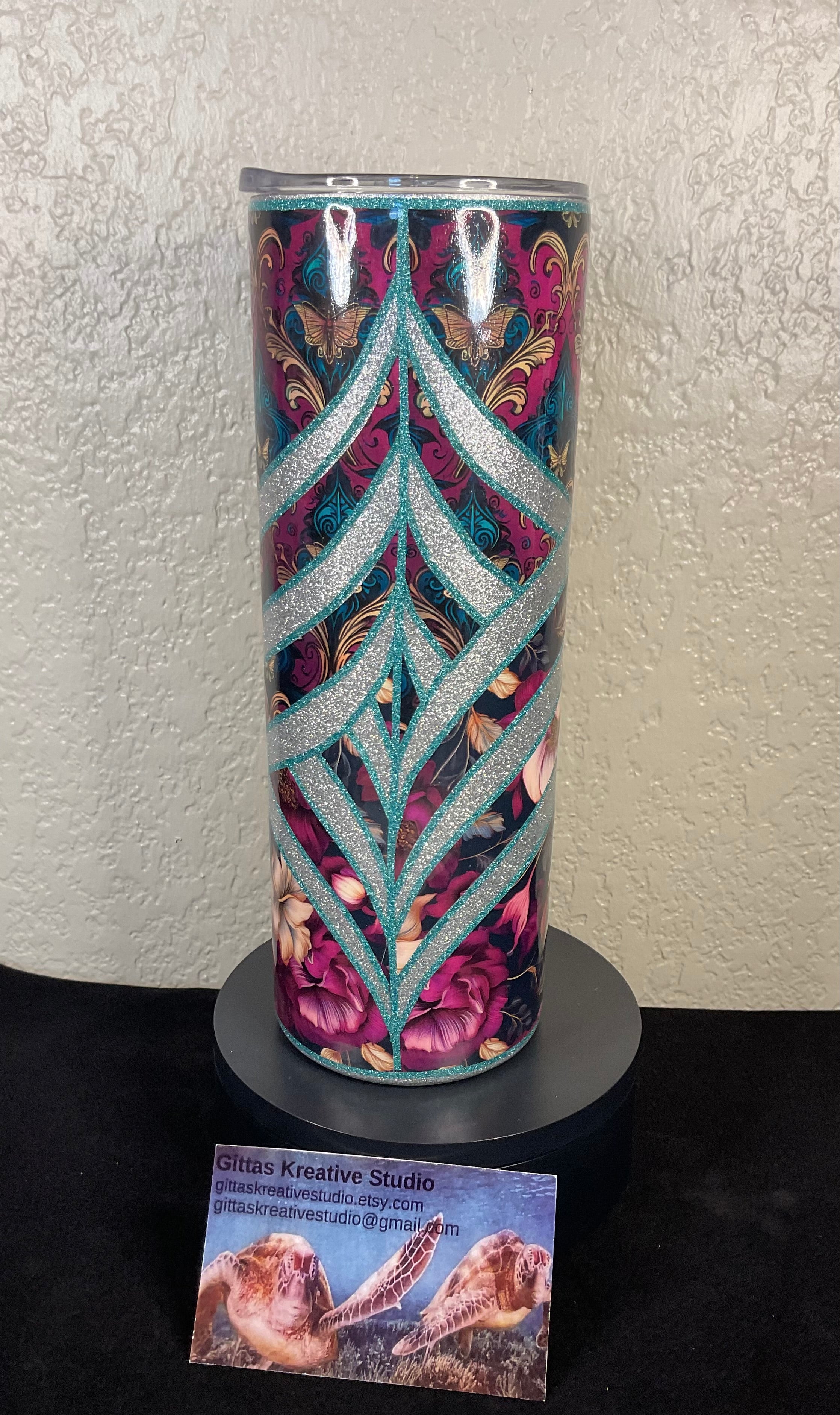 14. 20oz Damask Bloom with Silver Glitter Tumbler
