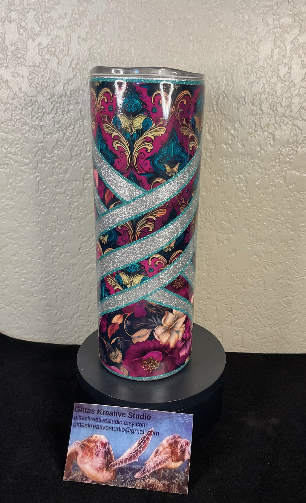 14. 20oz Damask Bloom with Silver Glitter Tumbler