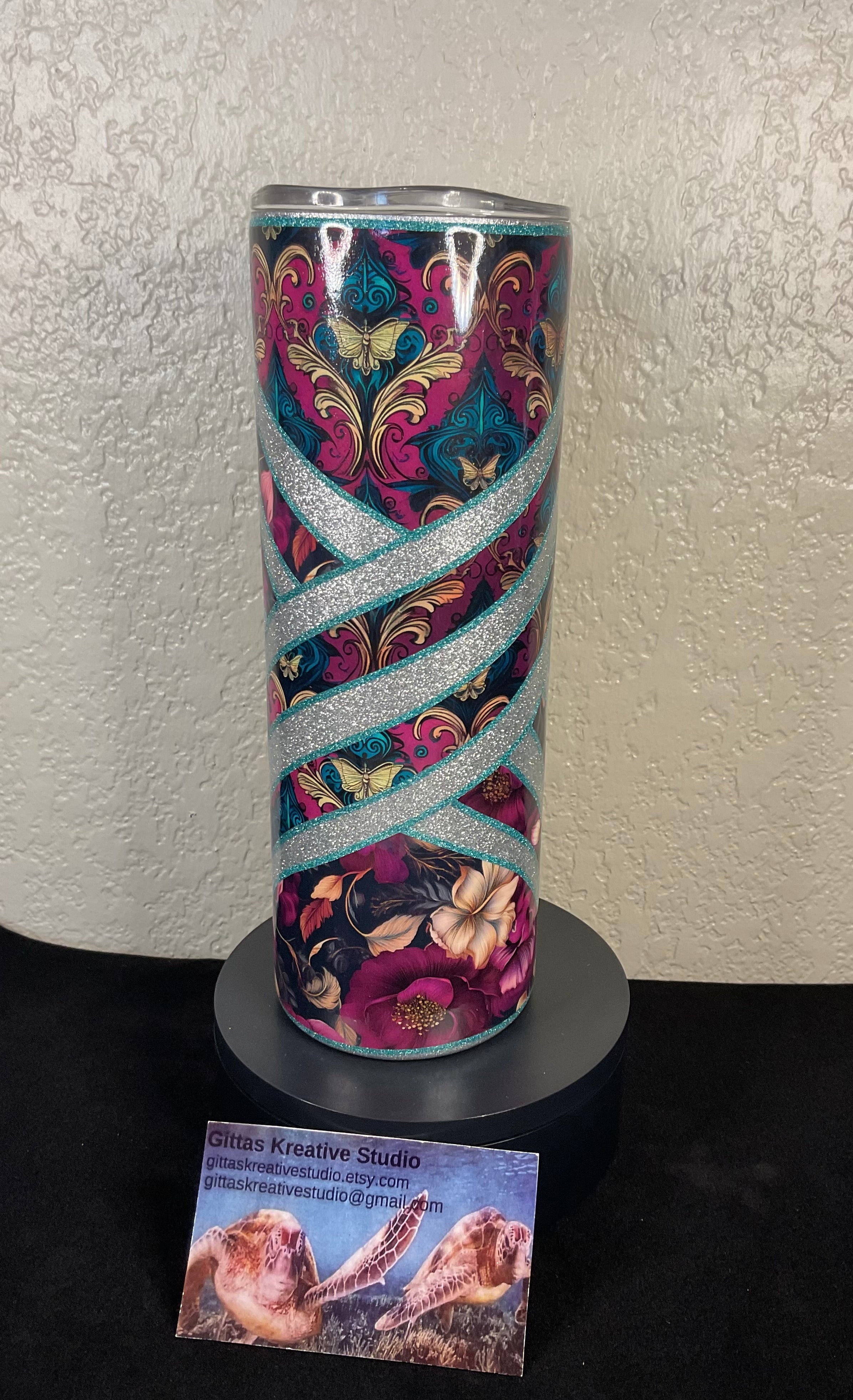 14. 20oz Damask Bloom with Silver Glitter Tumbler