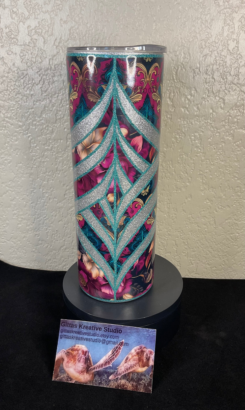 14. 20oz Damask Bloom with Silver Glitter Tumbler
