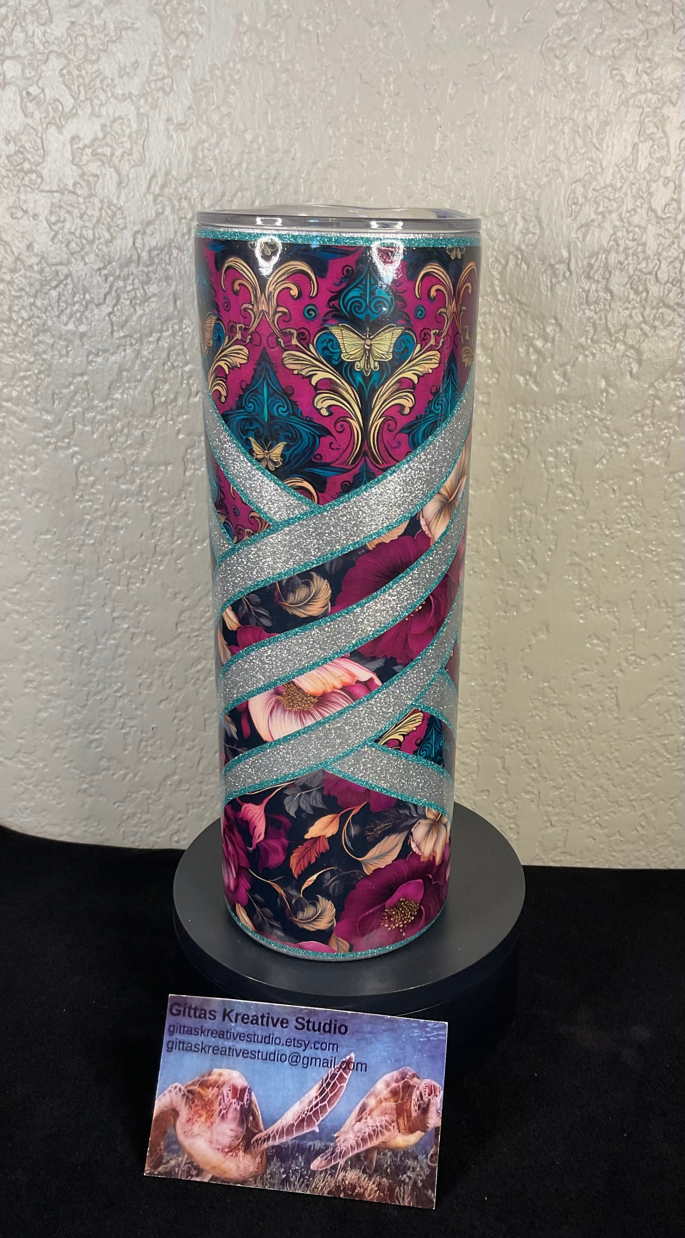 14. 20oz Damask Bloom with Silver Glitter Tumbler