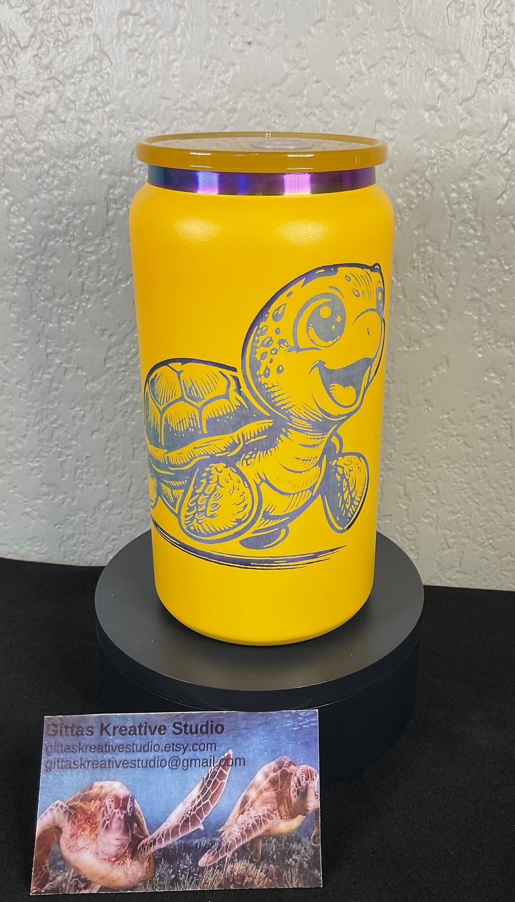 16oz laser edged Tumbler with Turtle Image