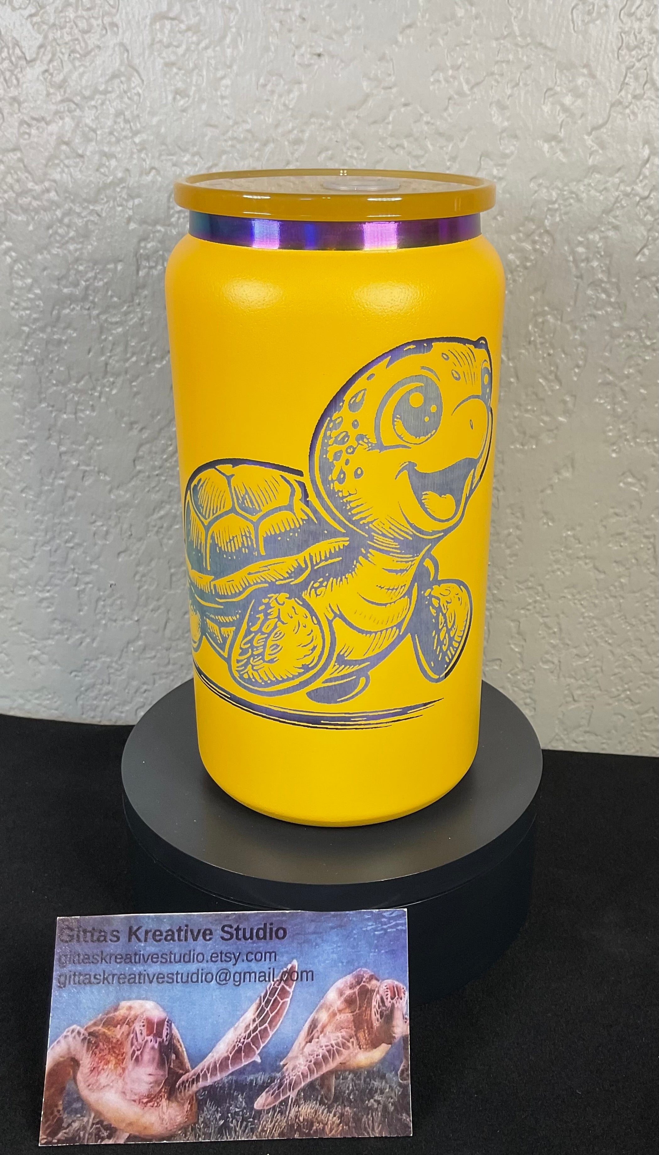 16oz laser edged Tumbler with Turtle Image