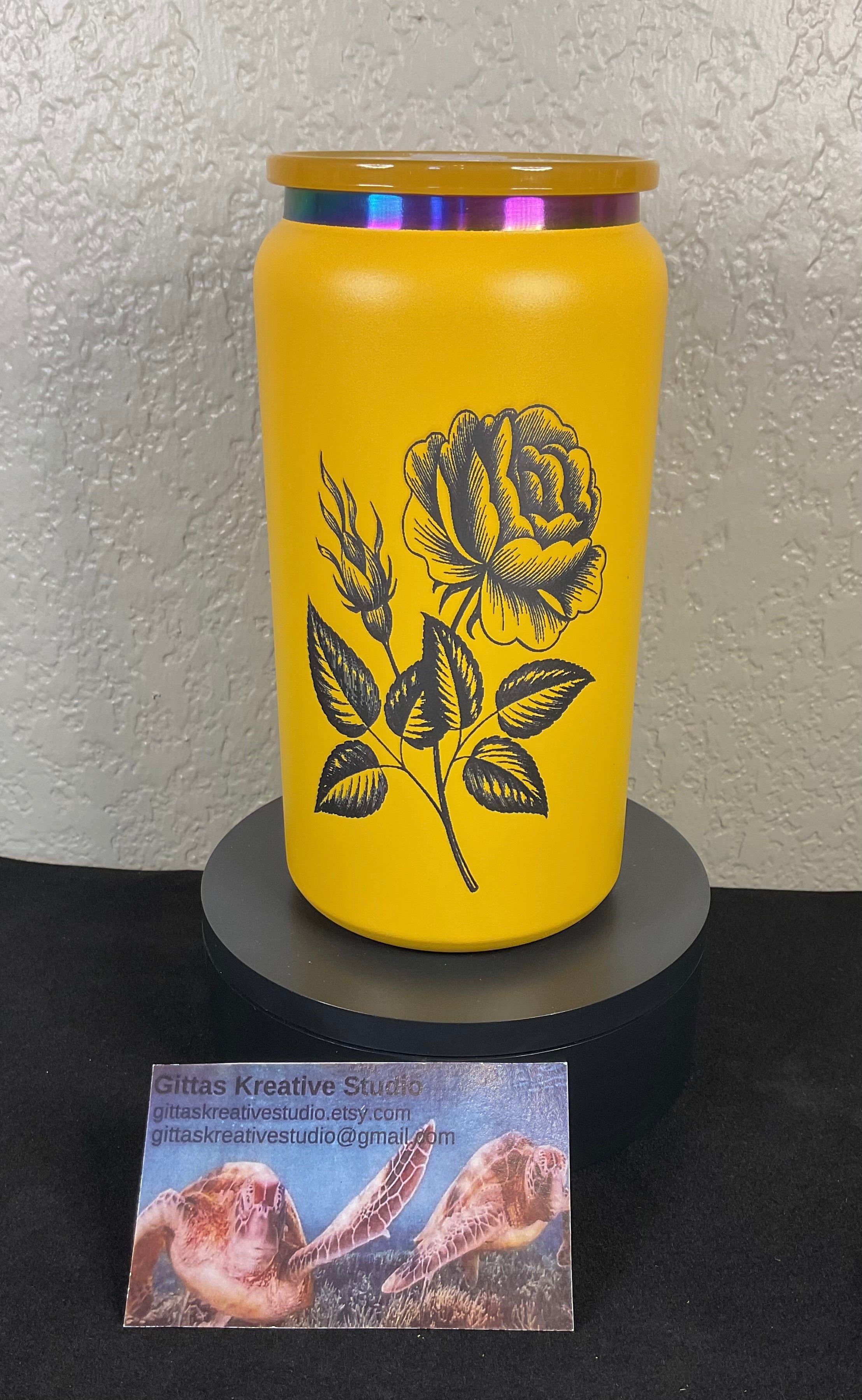 16oz laser edged Tumbler with Rose