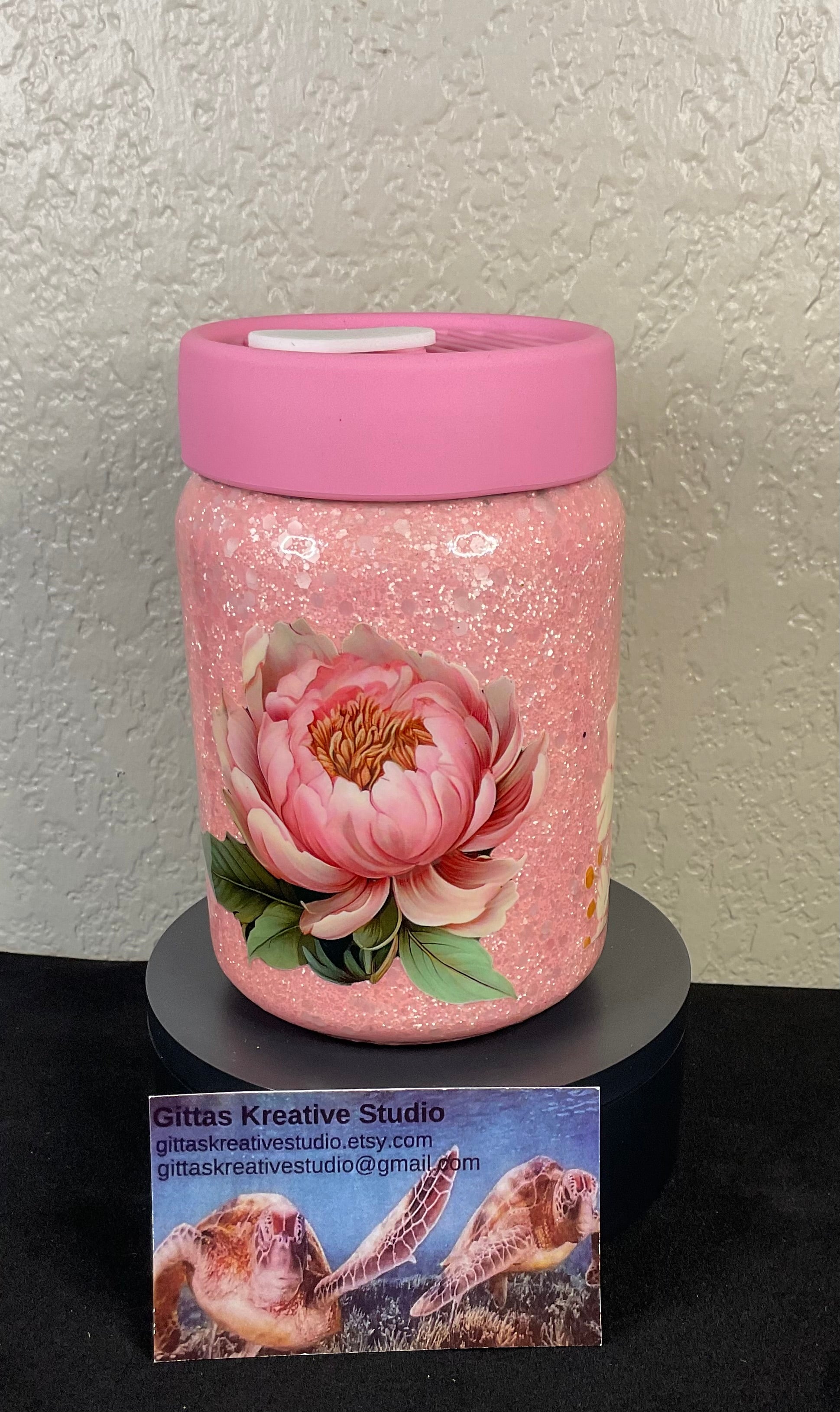 16oz Mason Jar with Pink Glitter