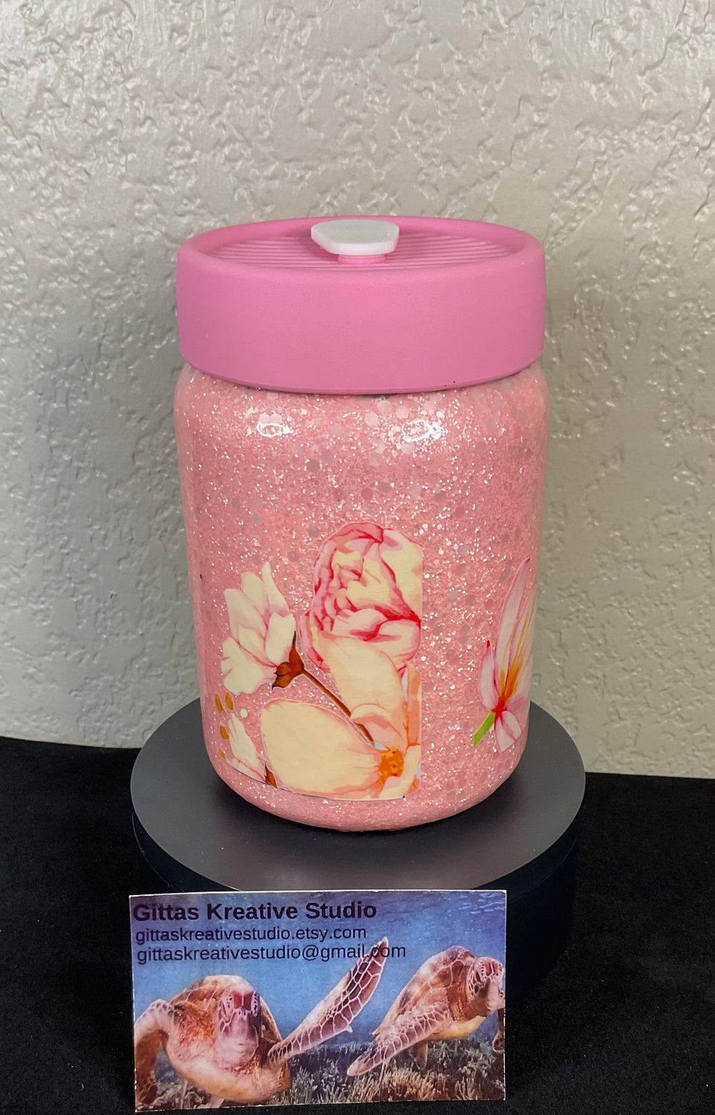 16oz Mason Jar with Pink Glitter