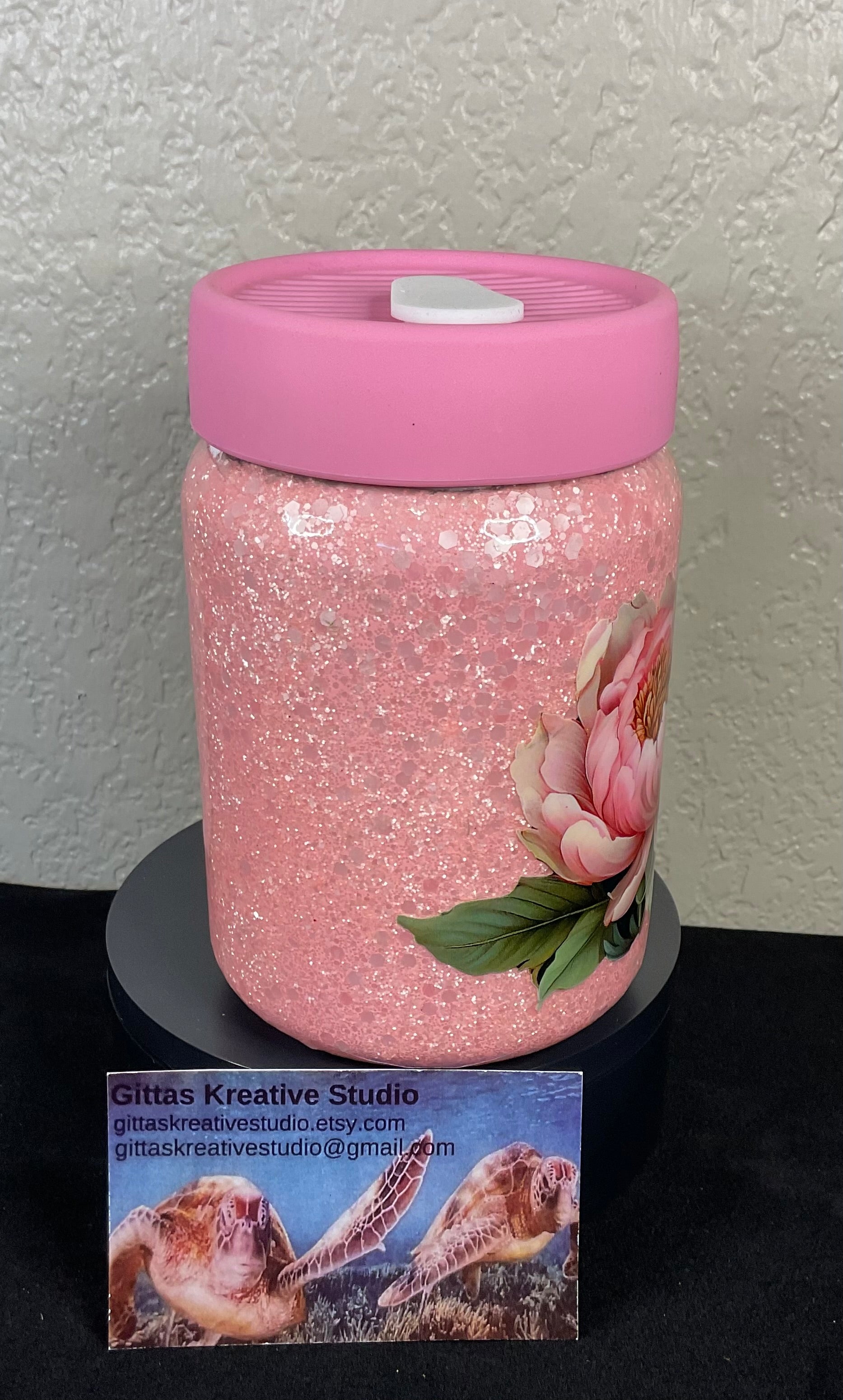 16oz Mason Jar with Pink Glitter