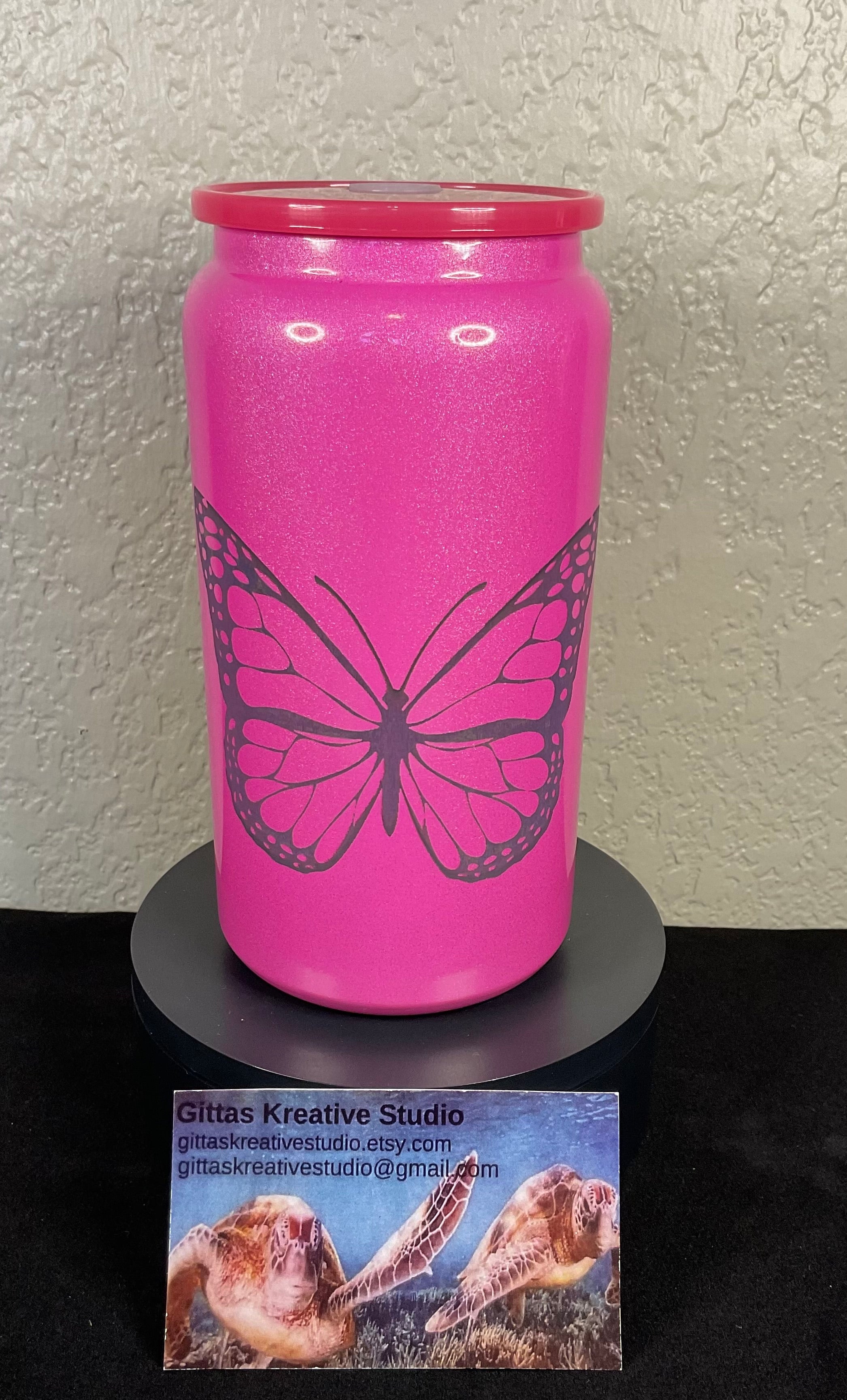 16oz laser edged Shimmer Tumbler with Butterfly Image
