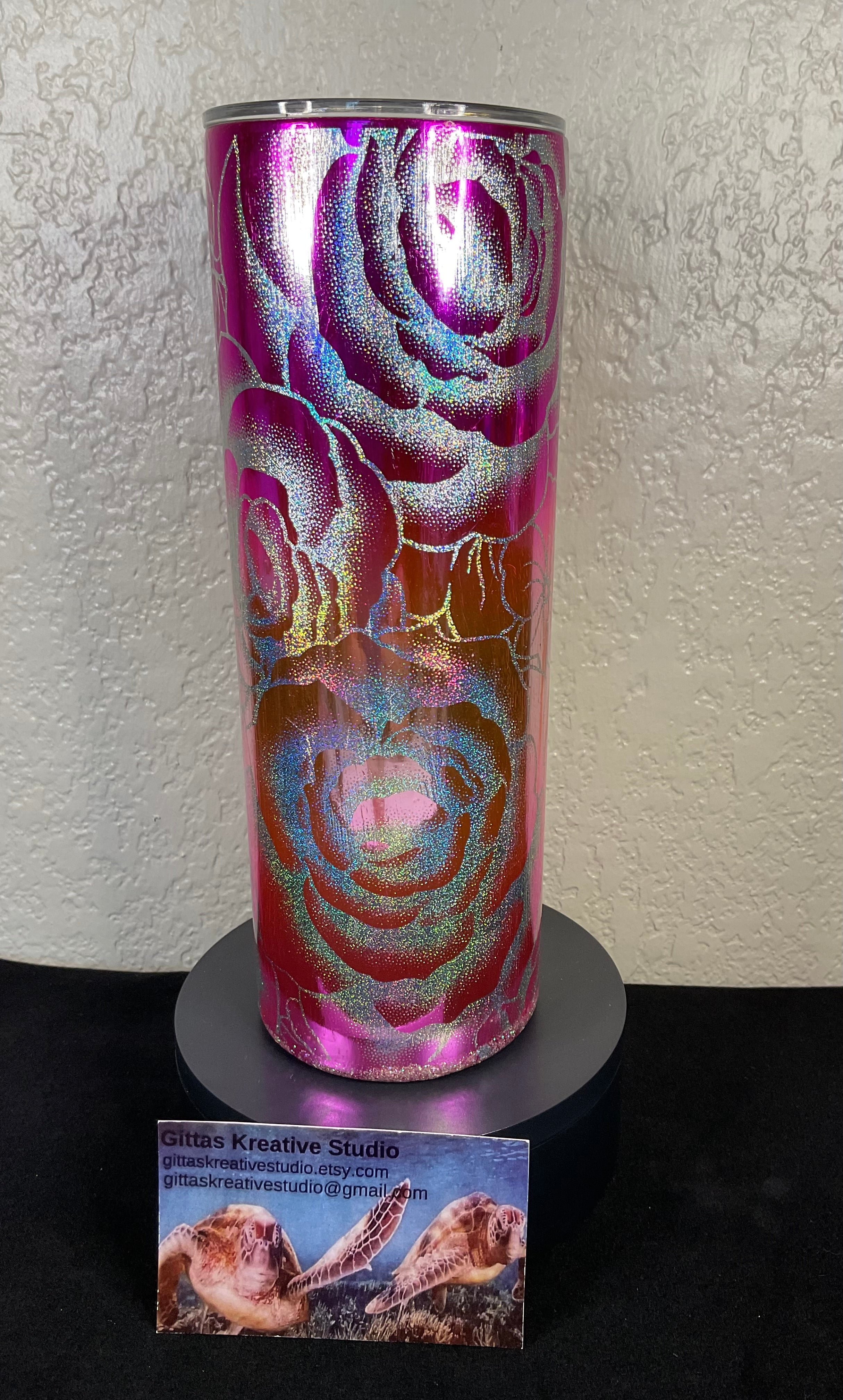31. 20oz Pink and Silver Holographic Rose Foil Tumbler