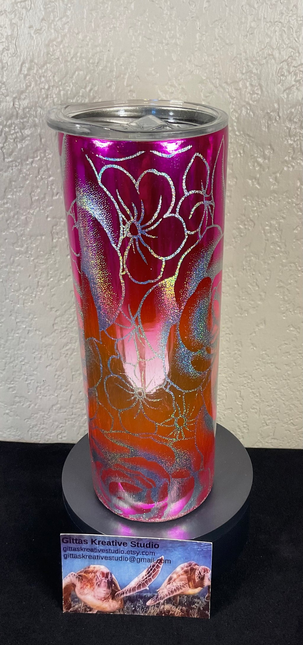 31. 20oz Pink and Silver Holographic Rose Foil Tumbler