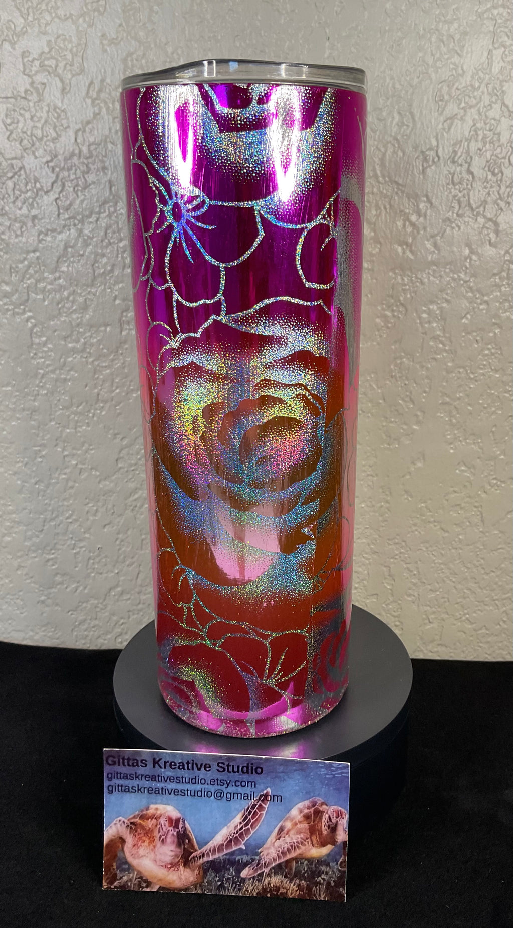 31. 20oz Pink and Silver Holographic Rose Foil Tumbler