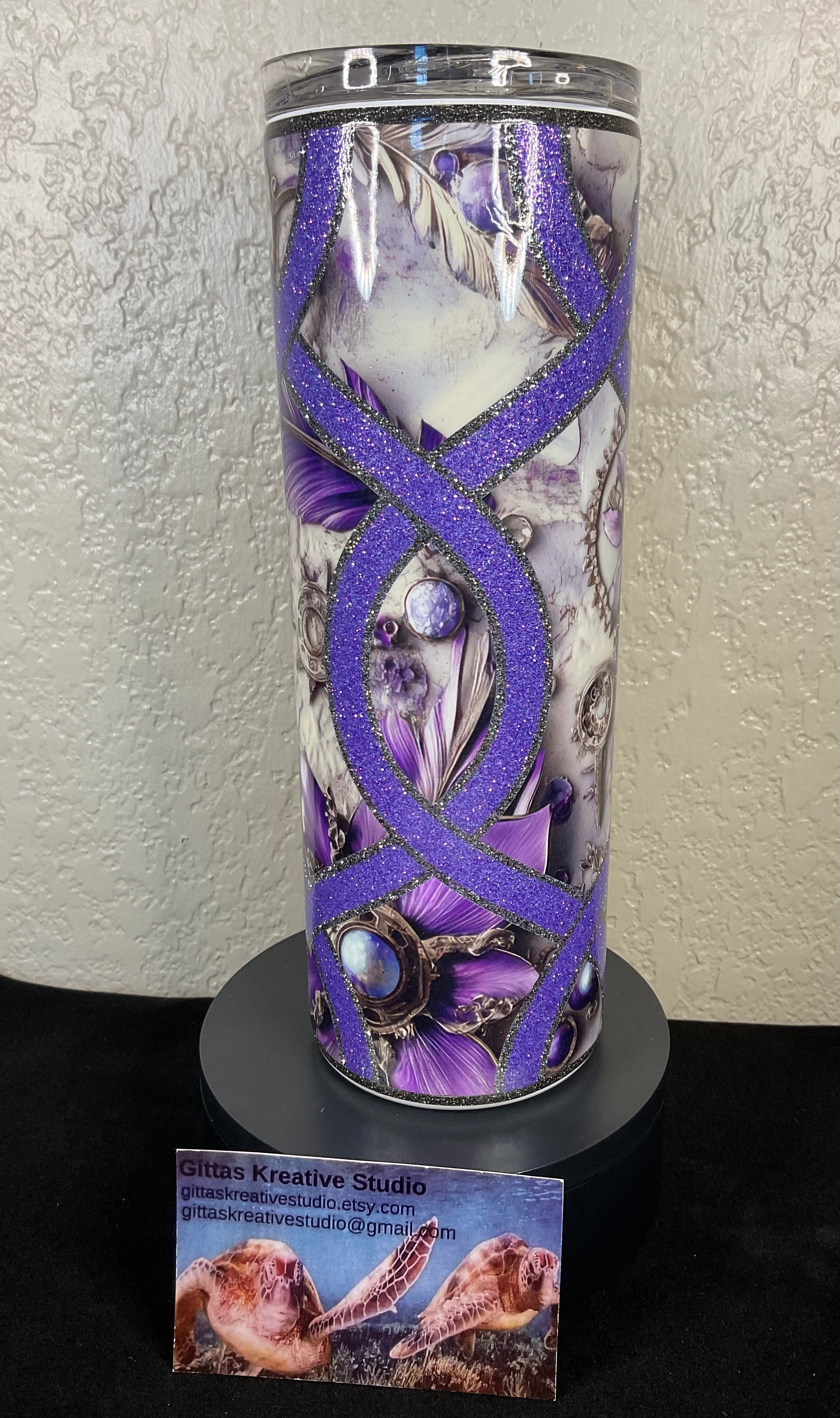 17. 20oz Purple Glitter Stripe Tumbler