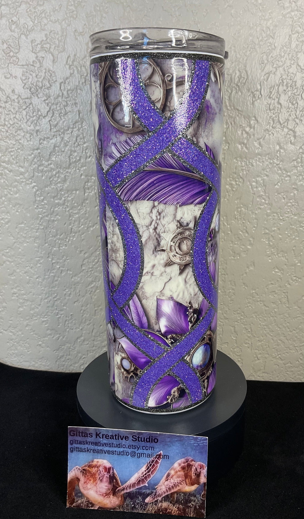 17. 20oz Purple Glitter Stripe Tumbler