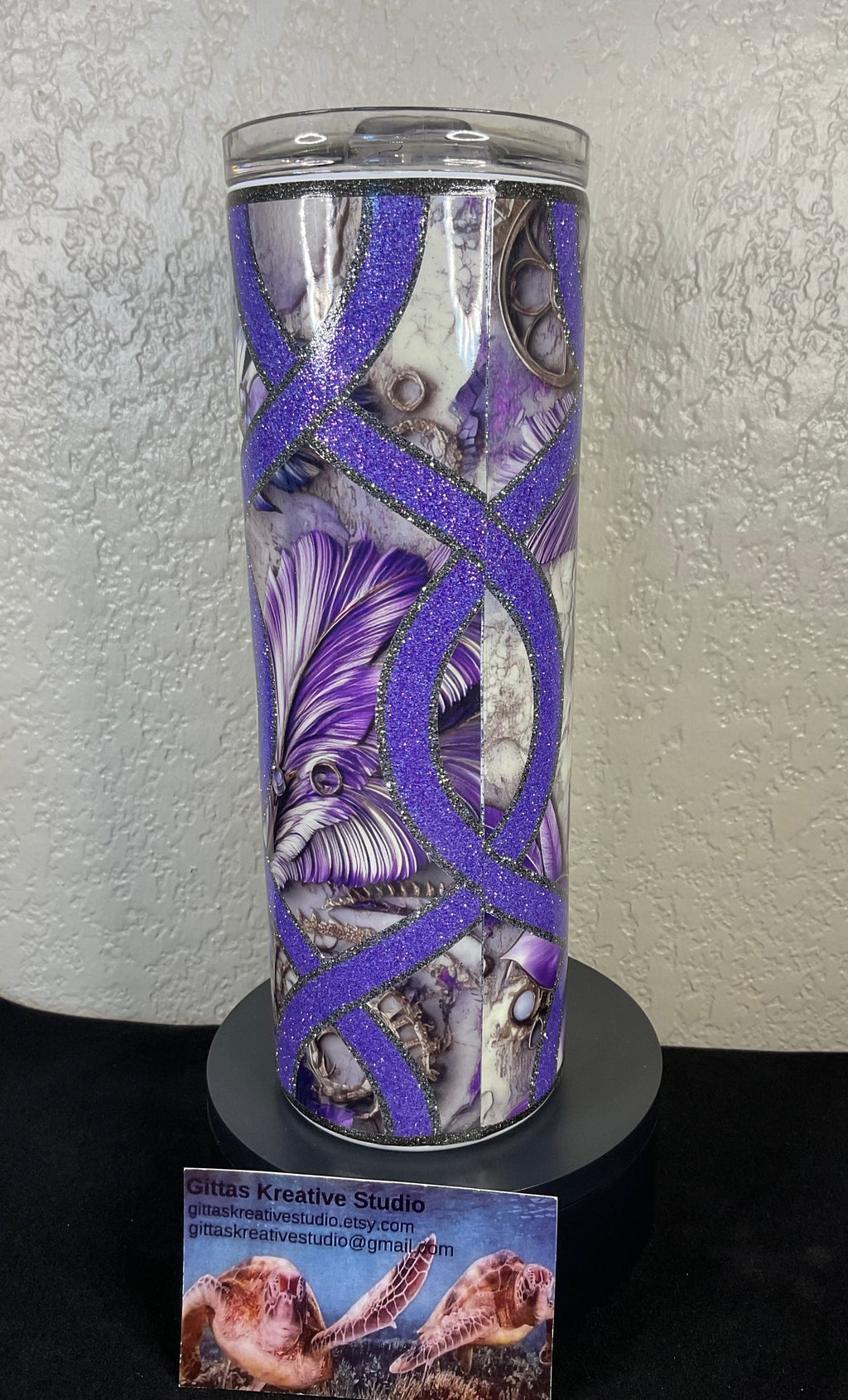 17. 20oz Purple Glitter Stripe Tumbler