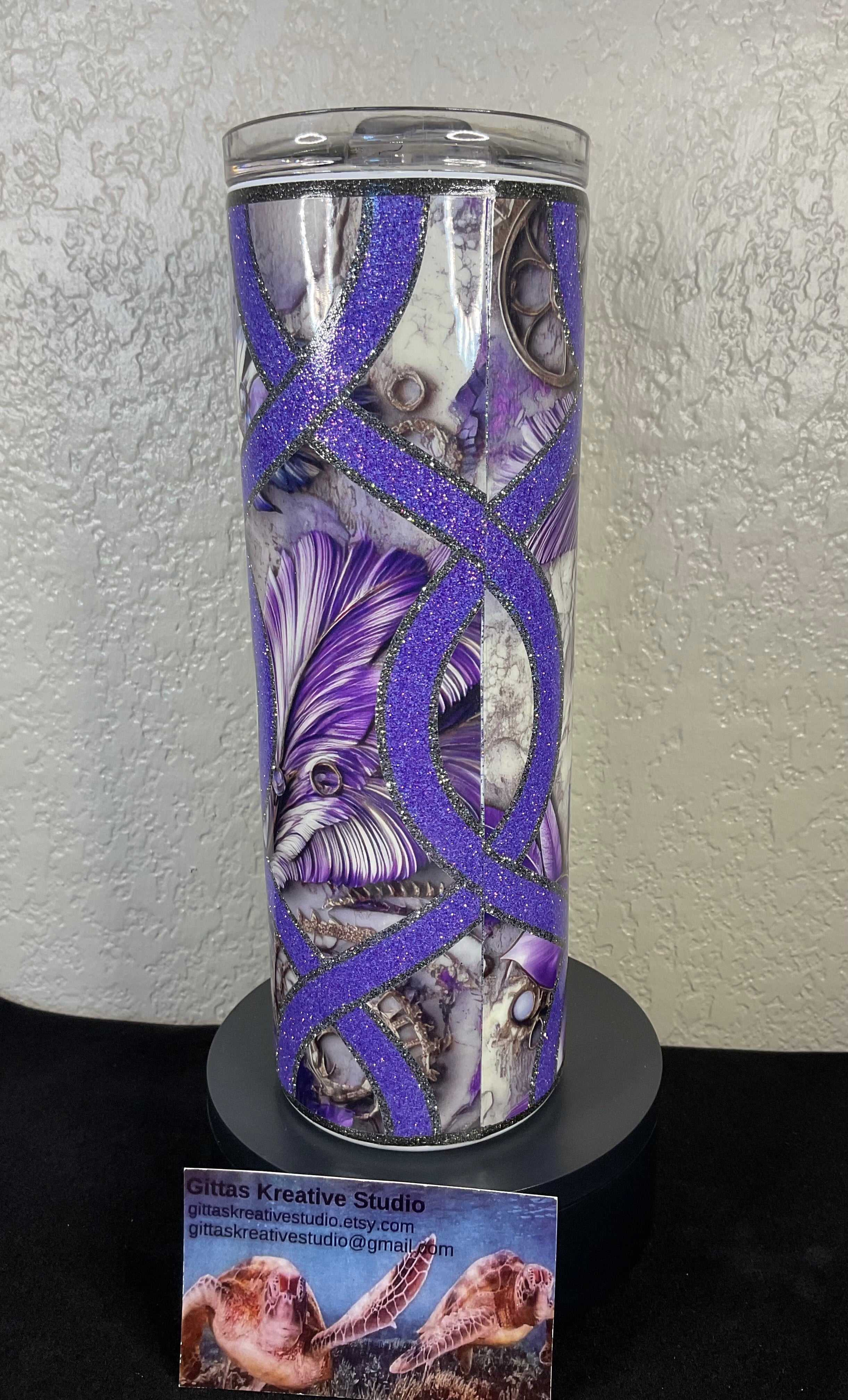 17. 20oz Purple Glitter Stripe Tumbler