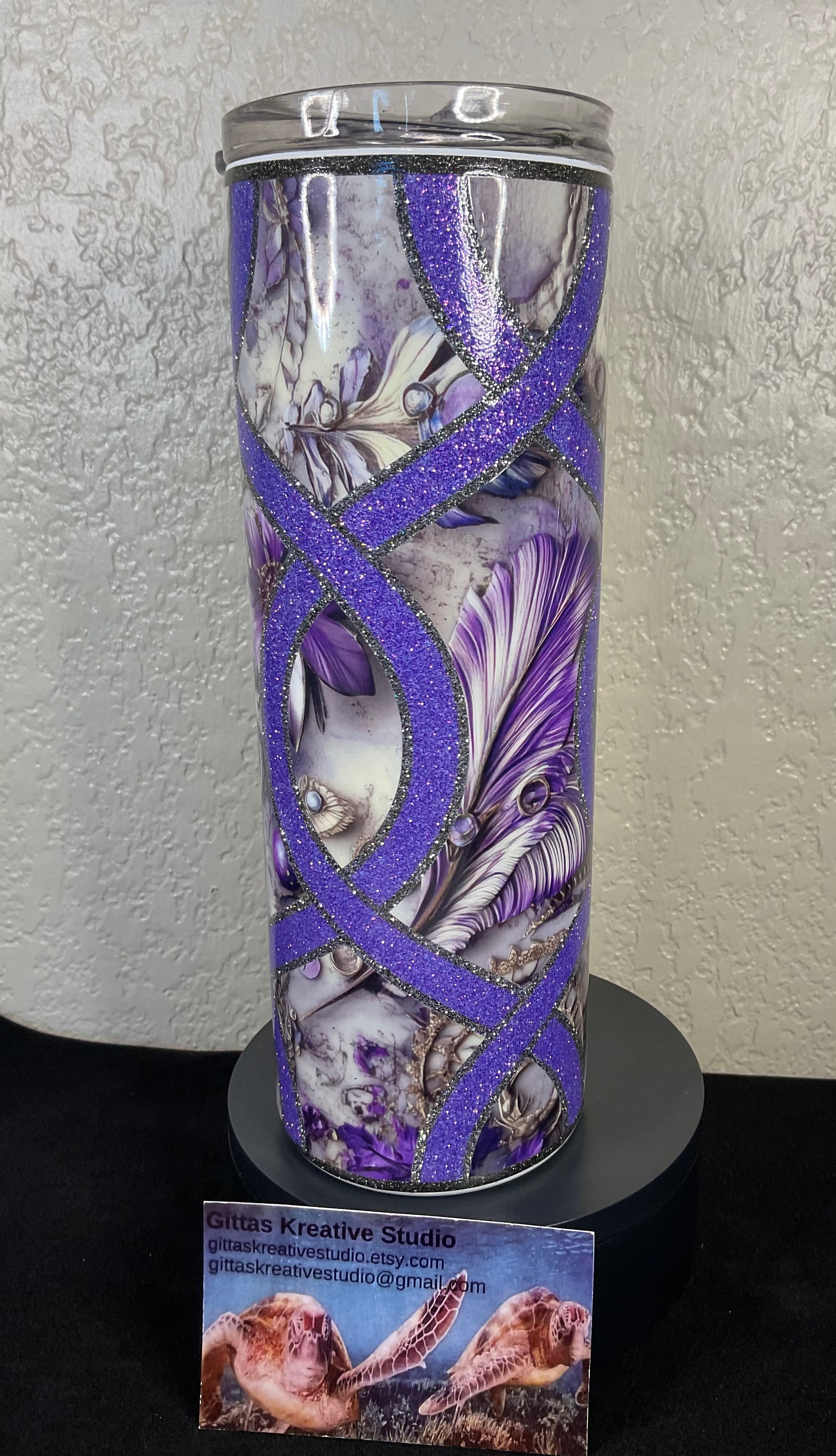 17. 20oz Purple Glitter Stripe Tumbler
