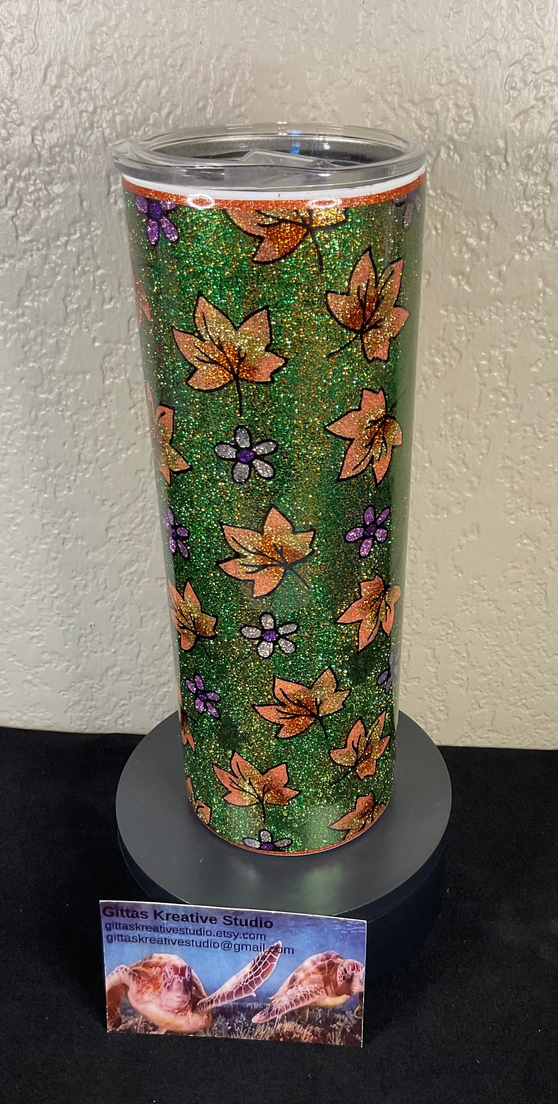 32. 20oz Falling Leaves Glitter Tumbler
