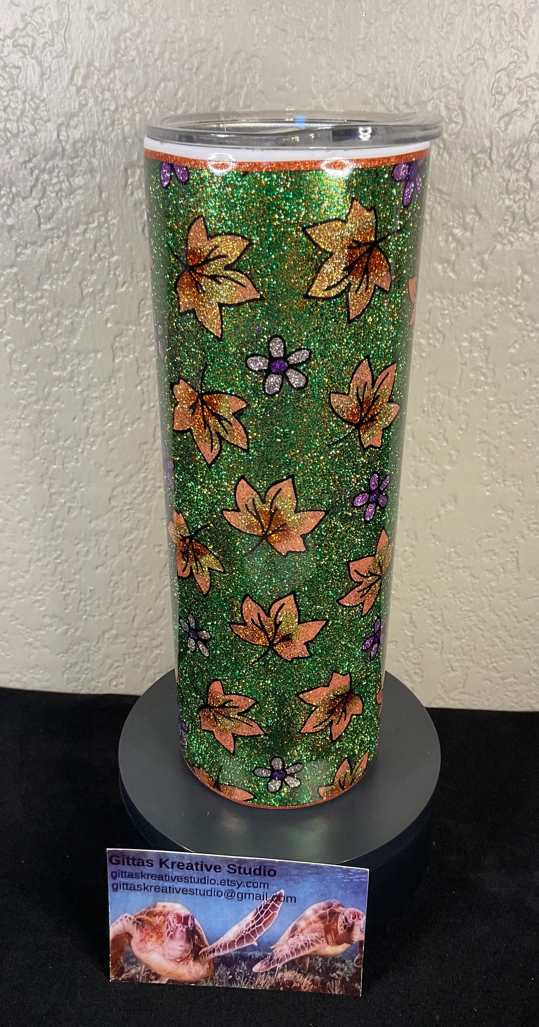 32. 20oz Falling Leaves Glitter Tumbler