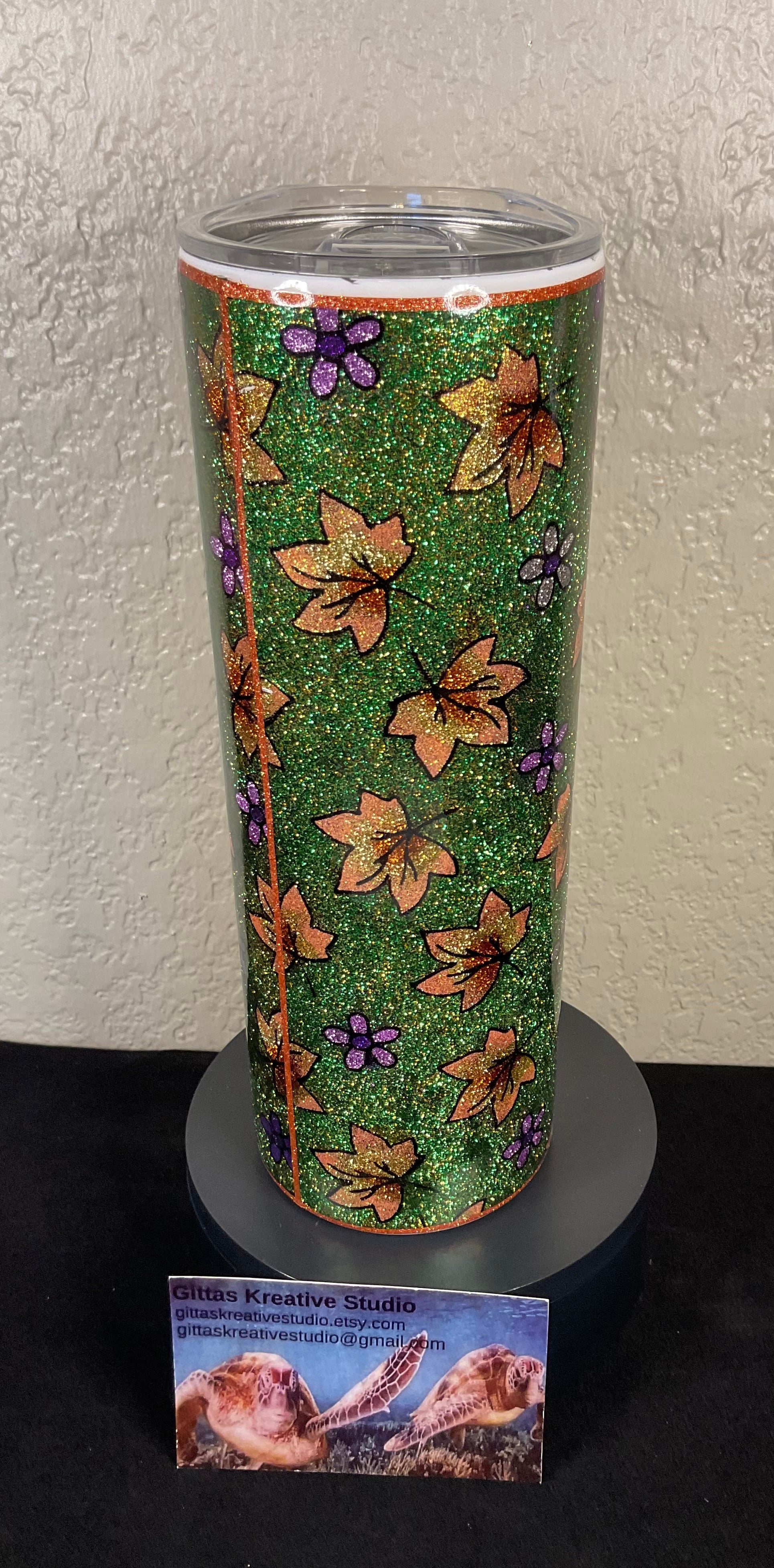 32. 20oz Falling Leaves Glitter Tumbler