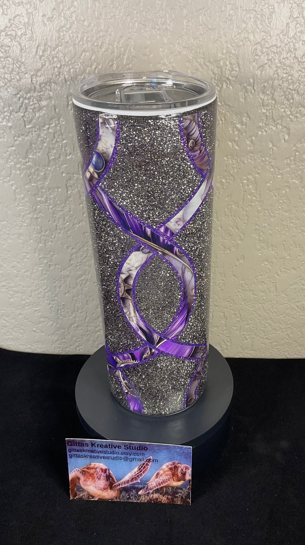 18. 20oz Silver Glitter Tumbler with Vinyl Striping