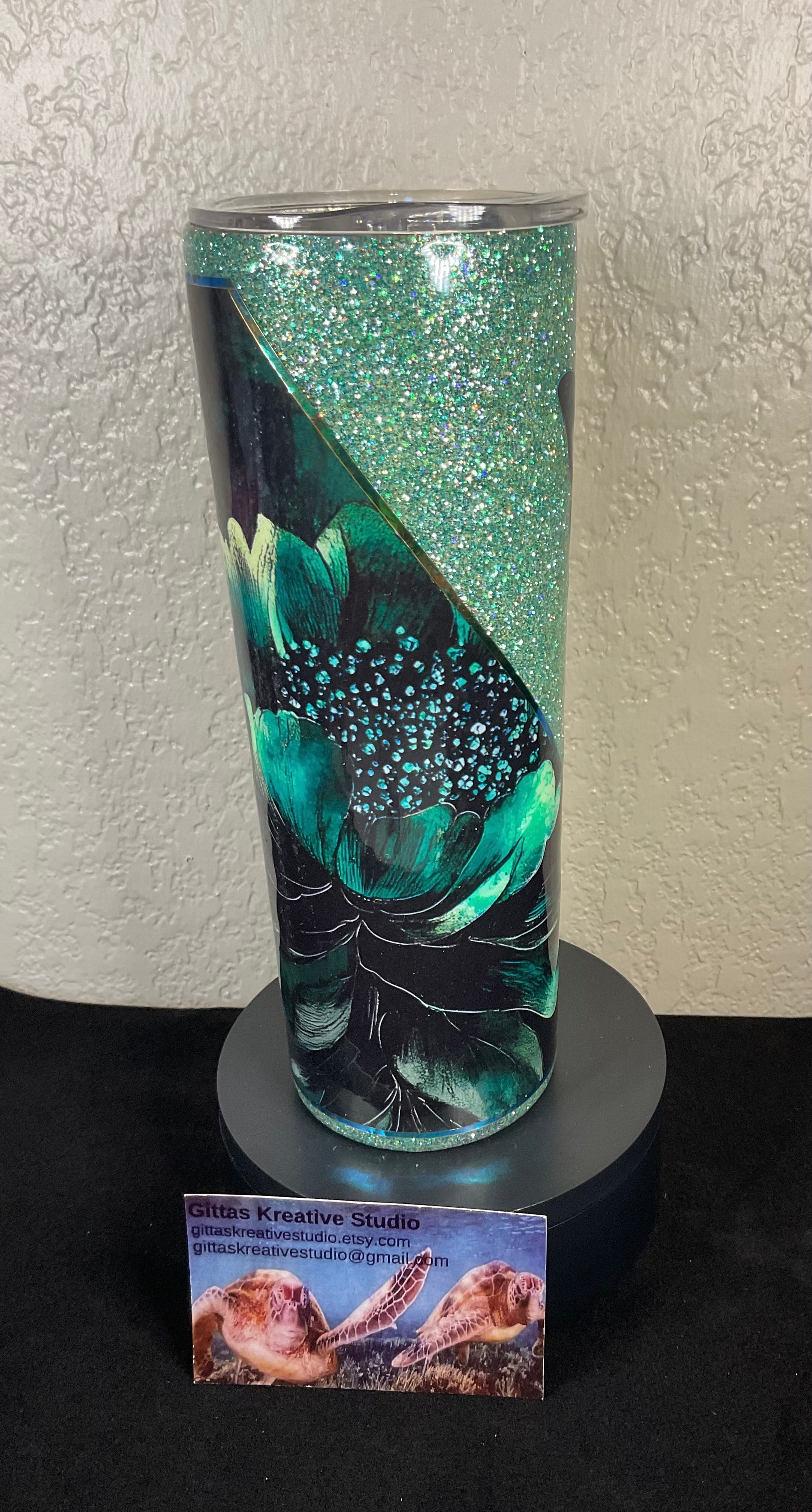 10. 20oz Green and Blue Butterfly Tumbler