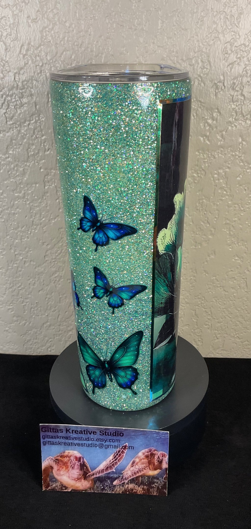 10. 20oz Green and Blue Butterfly Tumbler