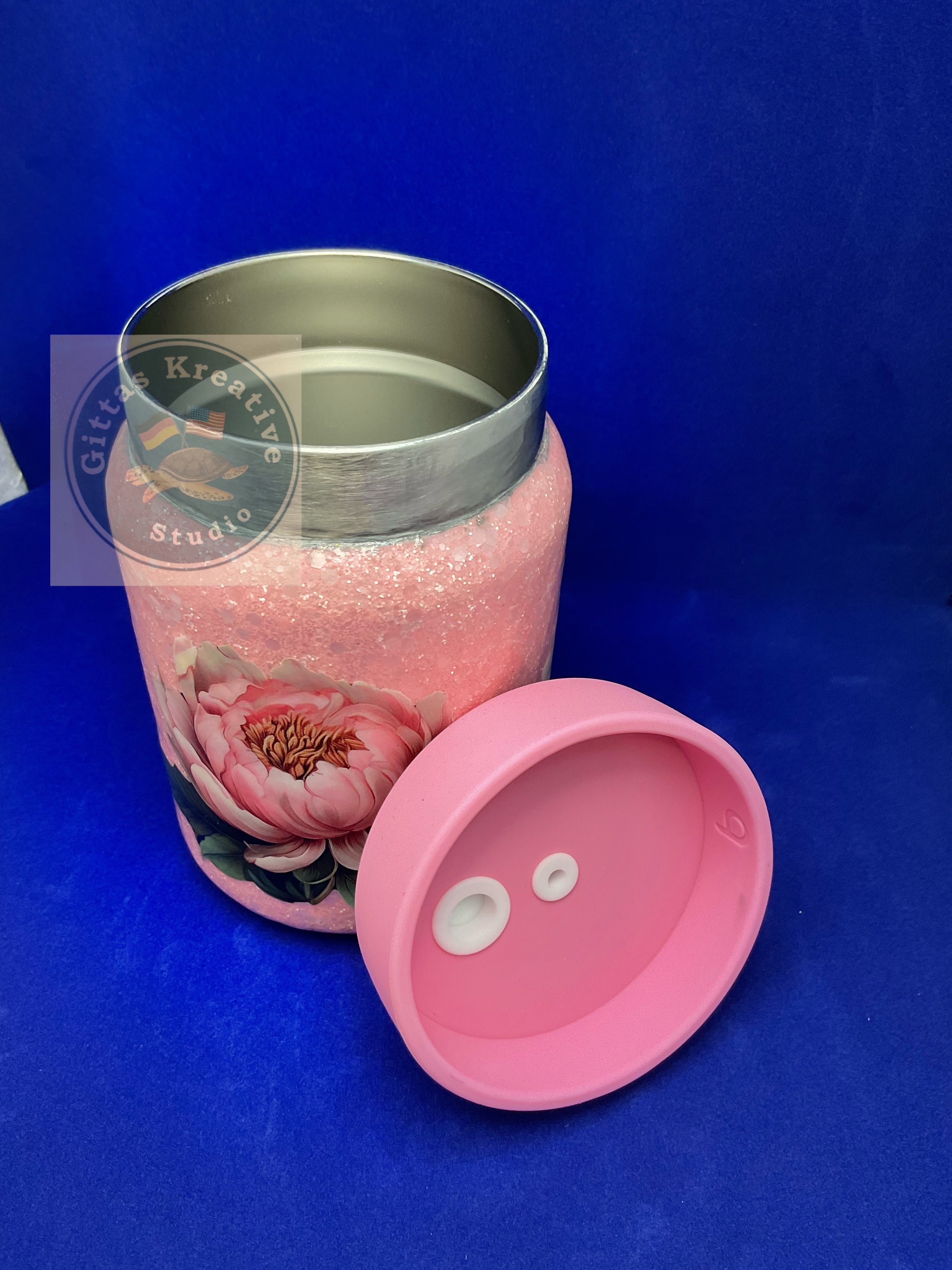 16oz Mason Jar with Pink Glitter