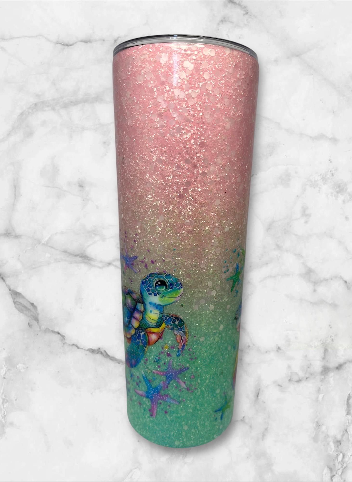 23. 20oz Pink and Turquoise Turtle Tumbler