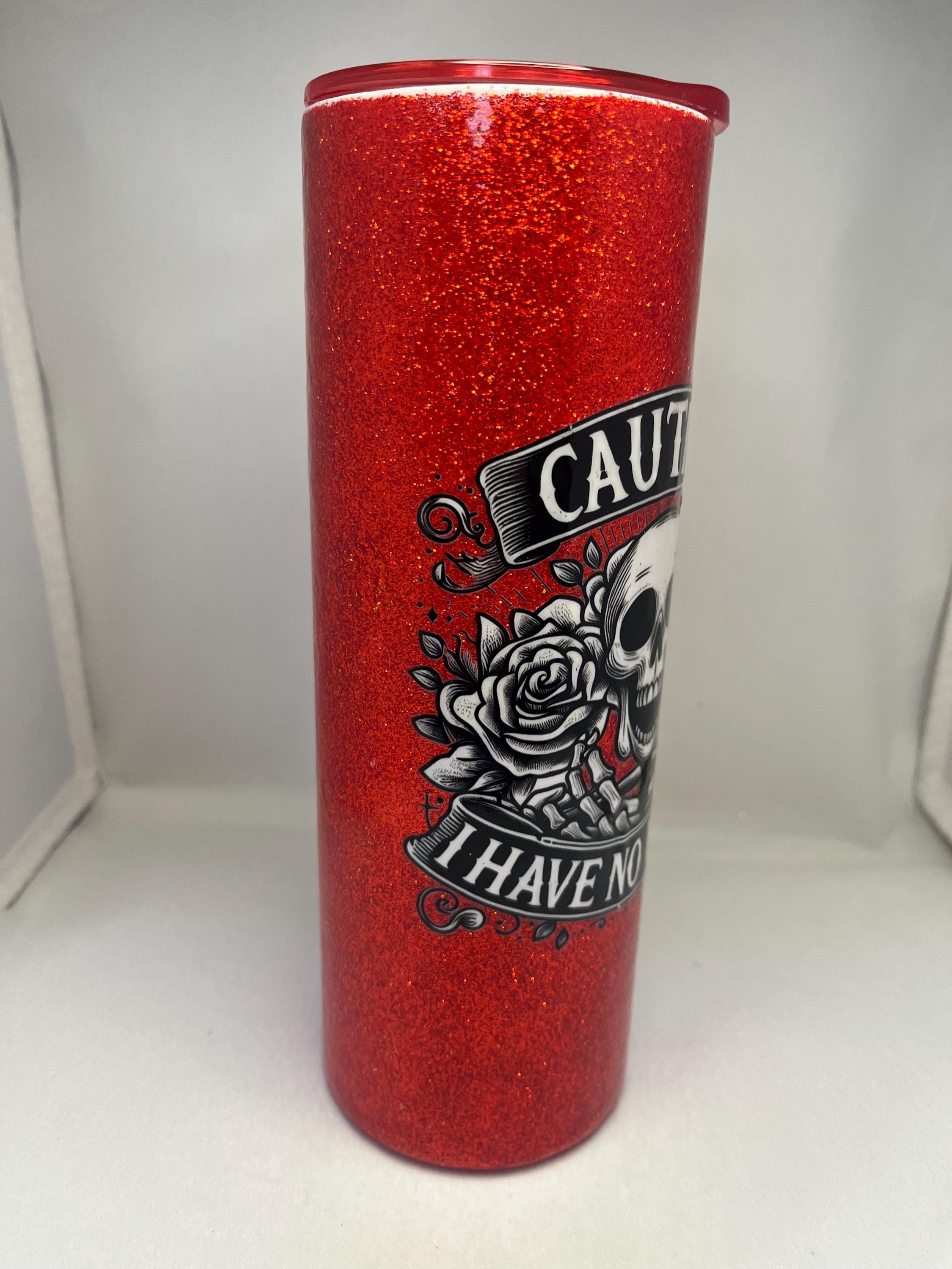 9. 20oz   Red Glitter Tumbler with Skull and Sarcasm Saying