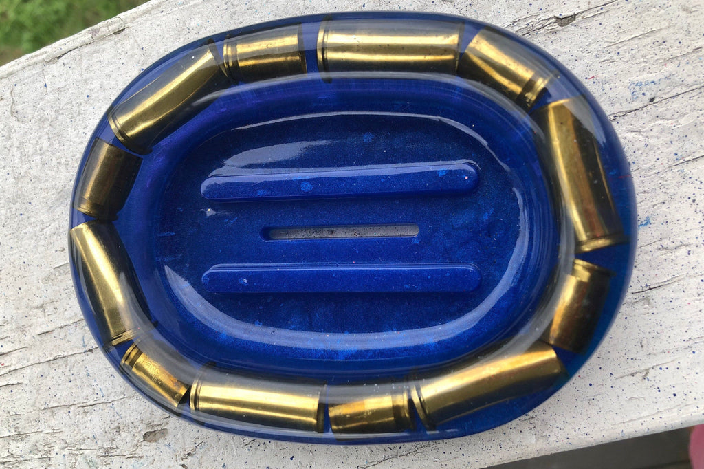 Soap dish inlayed with bullets