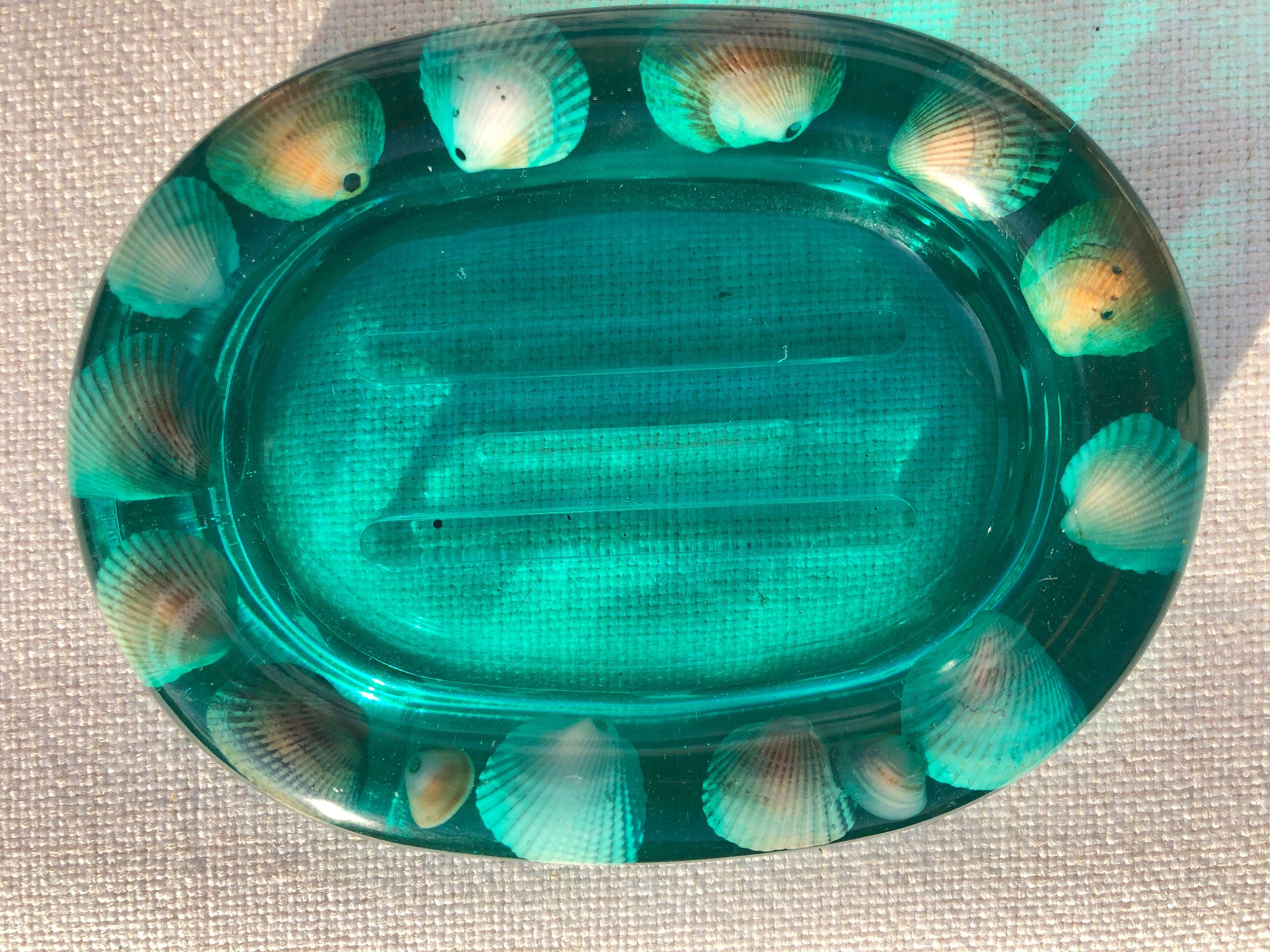 Resin Oval Soap Dish with Real Seashells