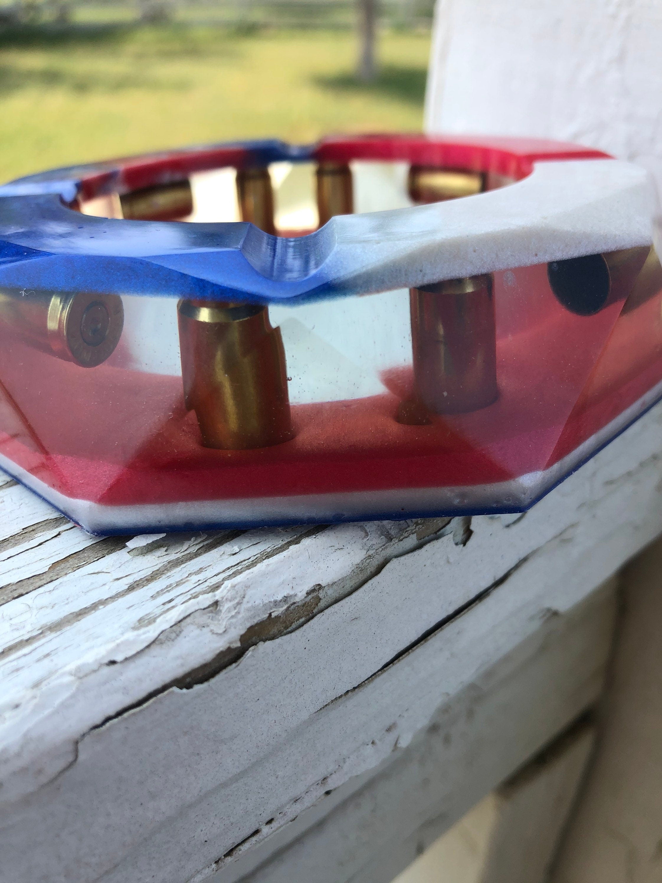 Resin Ashtray with bullets in red, white and blue
