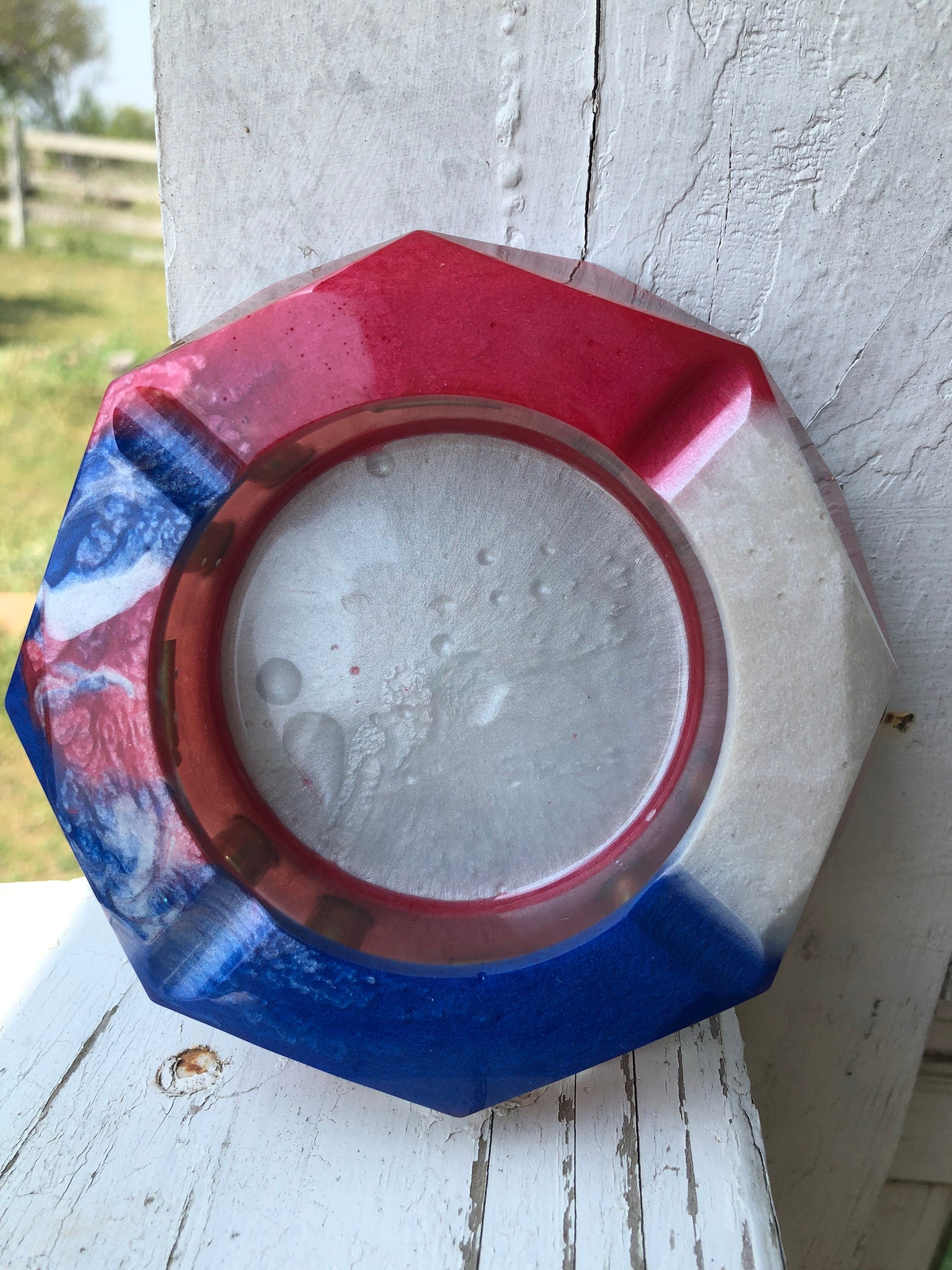 Resin Ashtray with bullets in red, white and blue