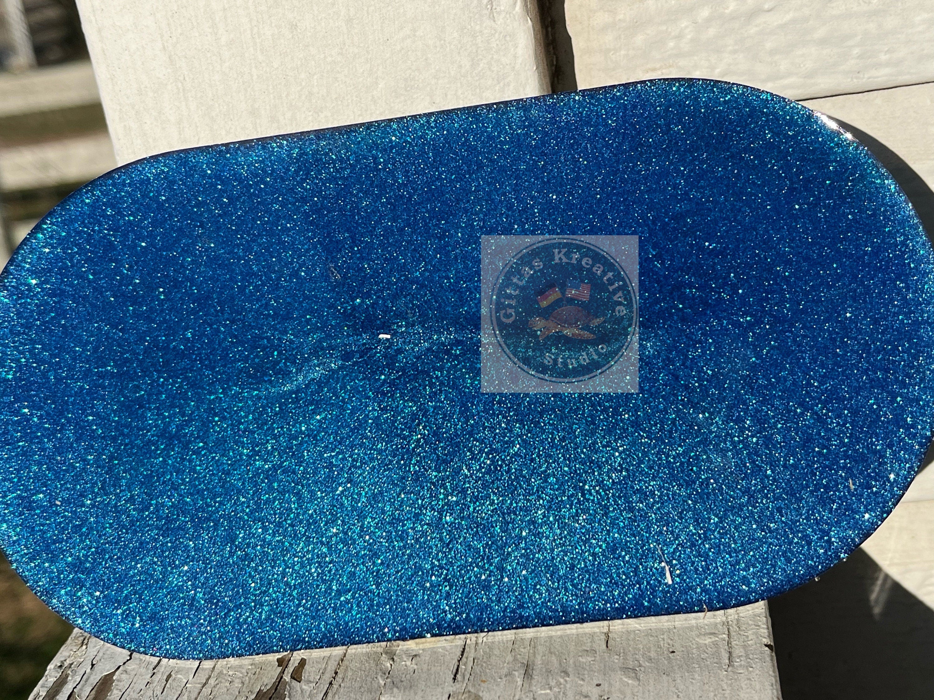 Gold and blue  resin oval tray or trinket dish