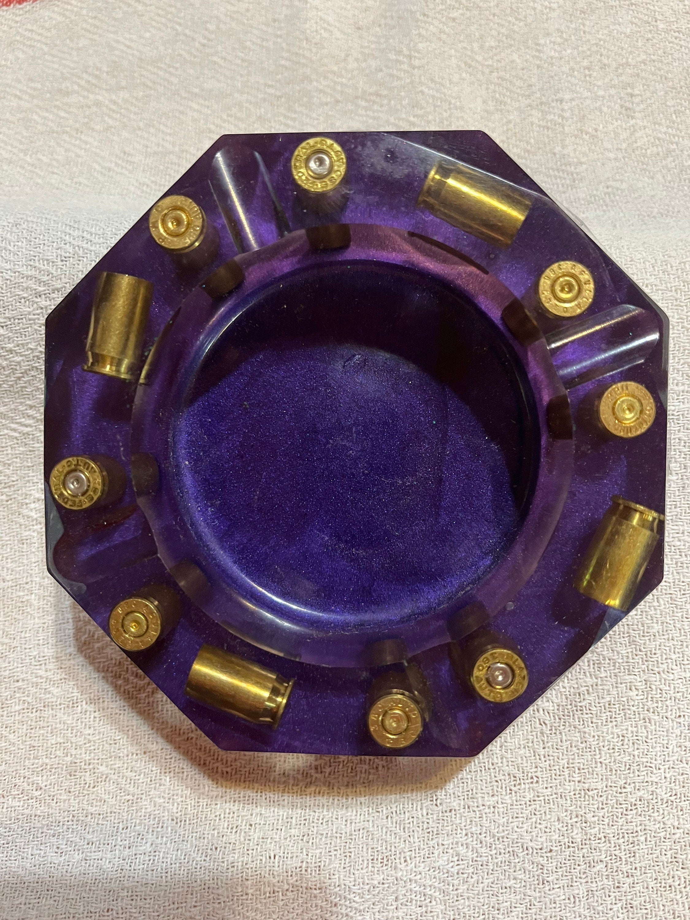 Custom Purple Bullet Ashtray with 9mm shell casings, Ammo Ashtray, Trinket Dish, Change Dish.
