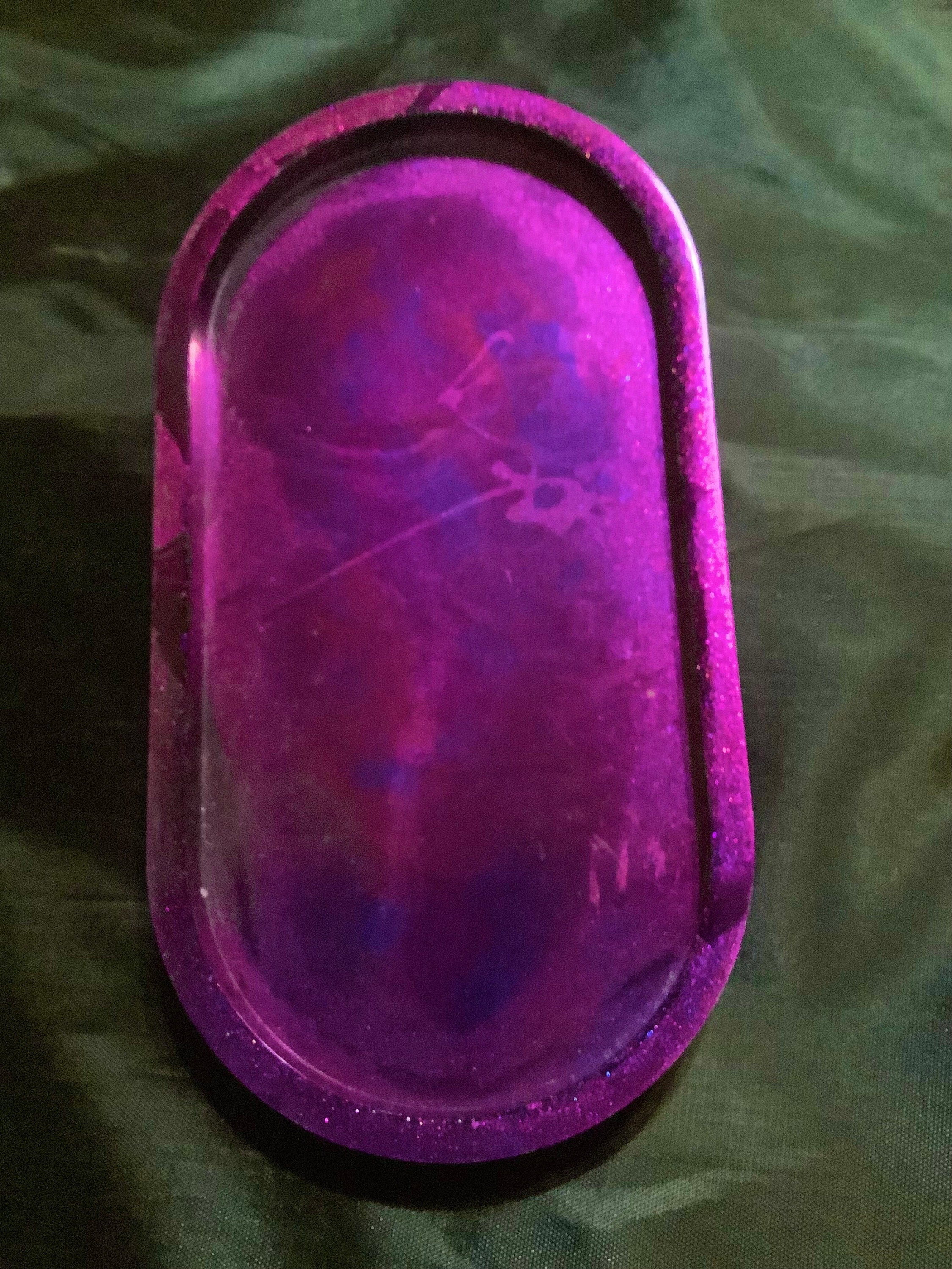 Purple  and blue to gold color shift resin oval tray or trinket dish