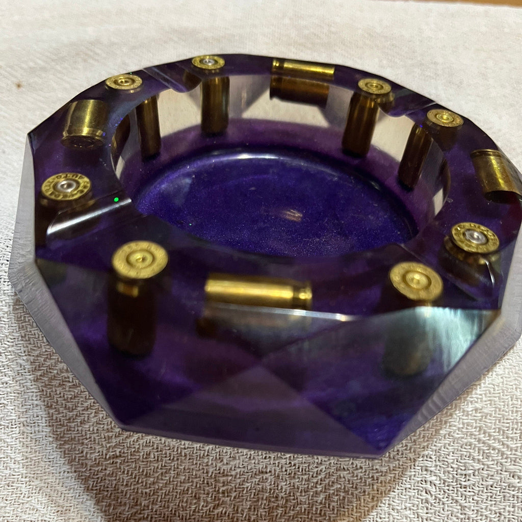 Custom Purple Bullet Ashtray with 9mm shell casings, Ammo Ashtray, Trinket Dish, Change Dish.