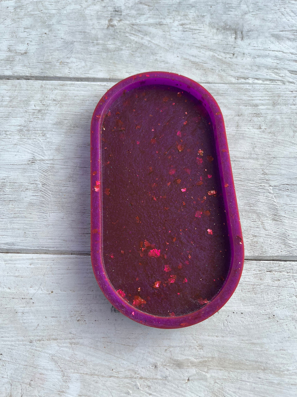 Purple and Black Oval Resin Trinket Tray with some foils and glitter