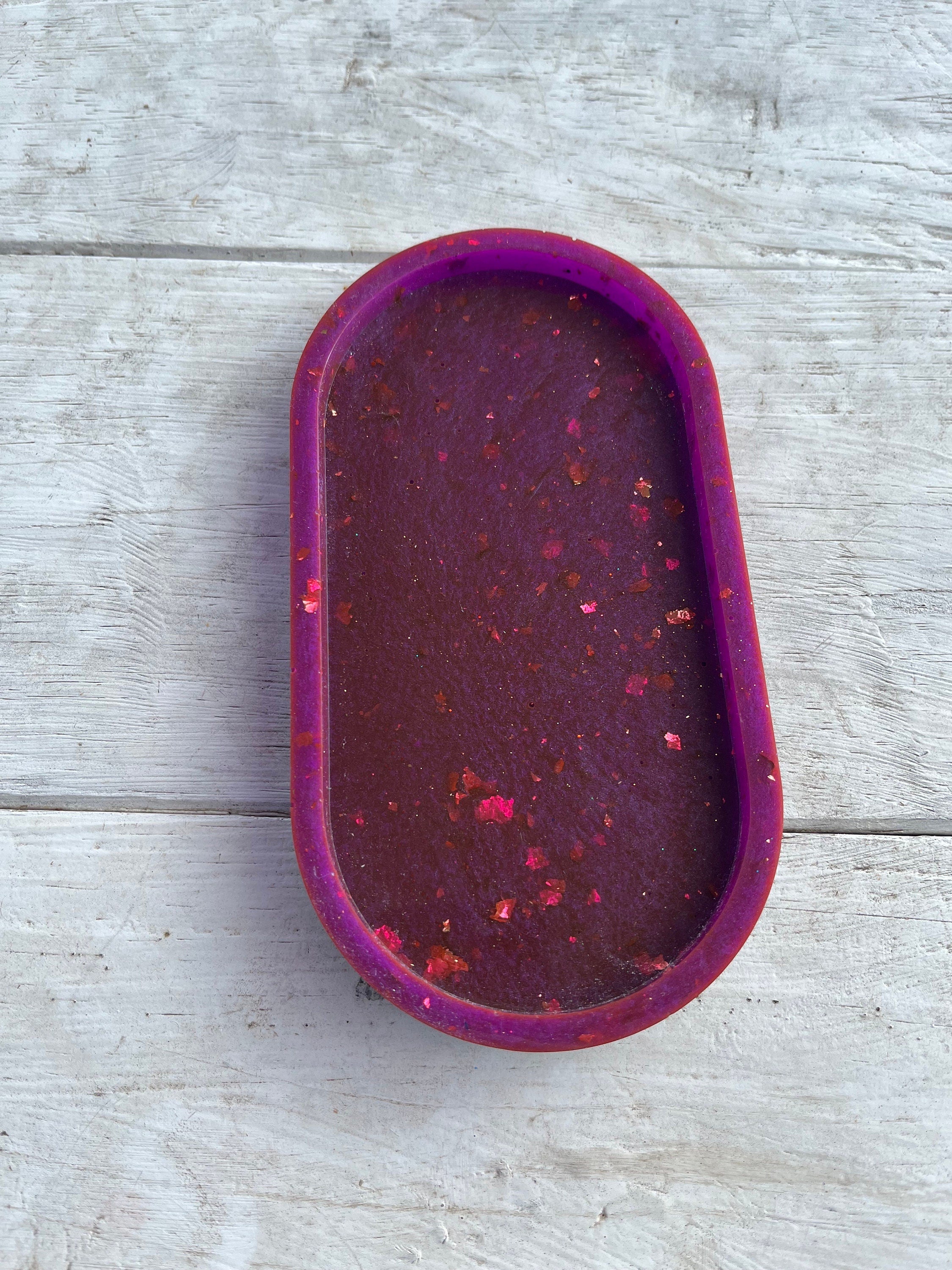 Purple and Black Oval Resin Trinket Tray with some foils and glitter