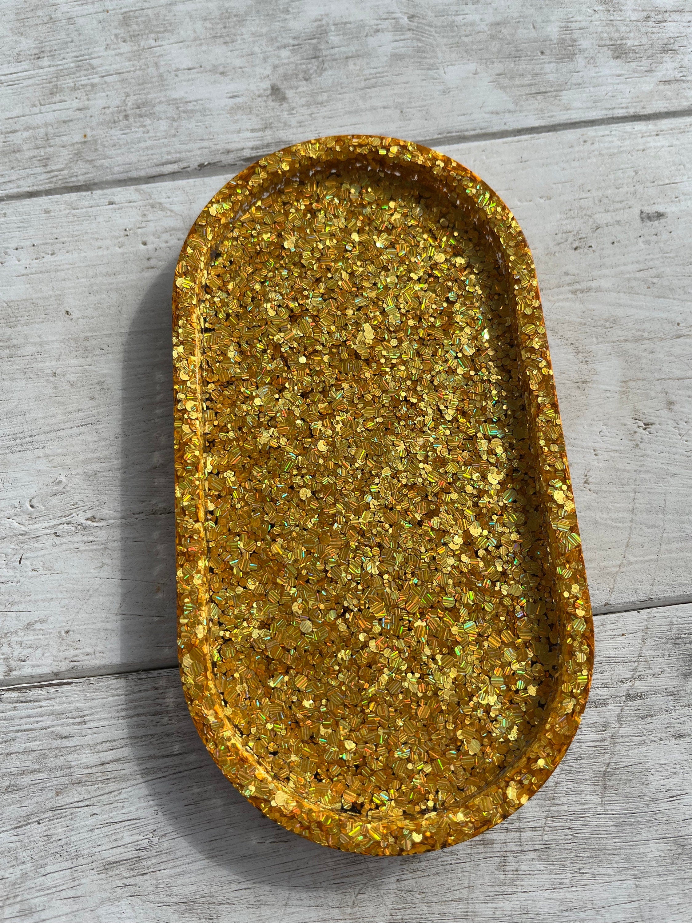 Chunky Gold Glitter Resin Tray or Trinket Dish