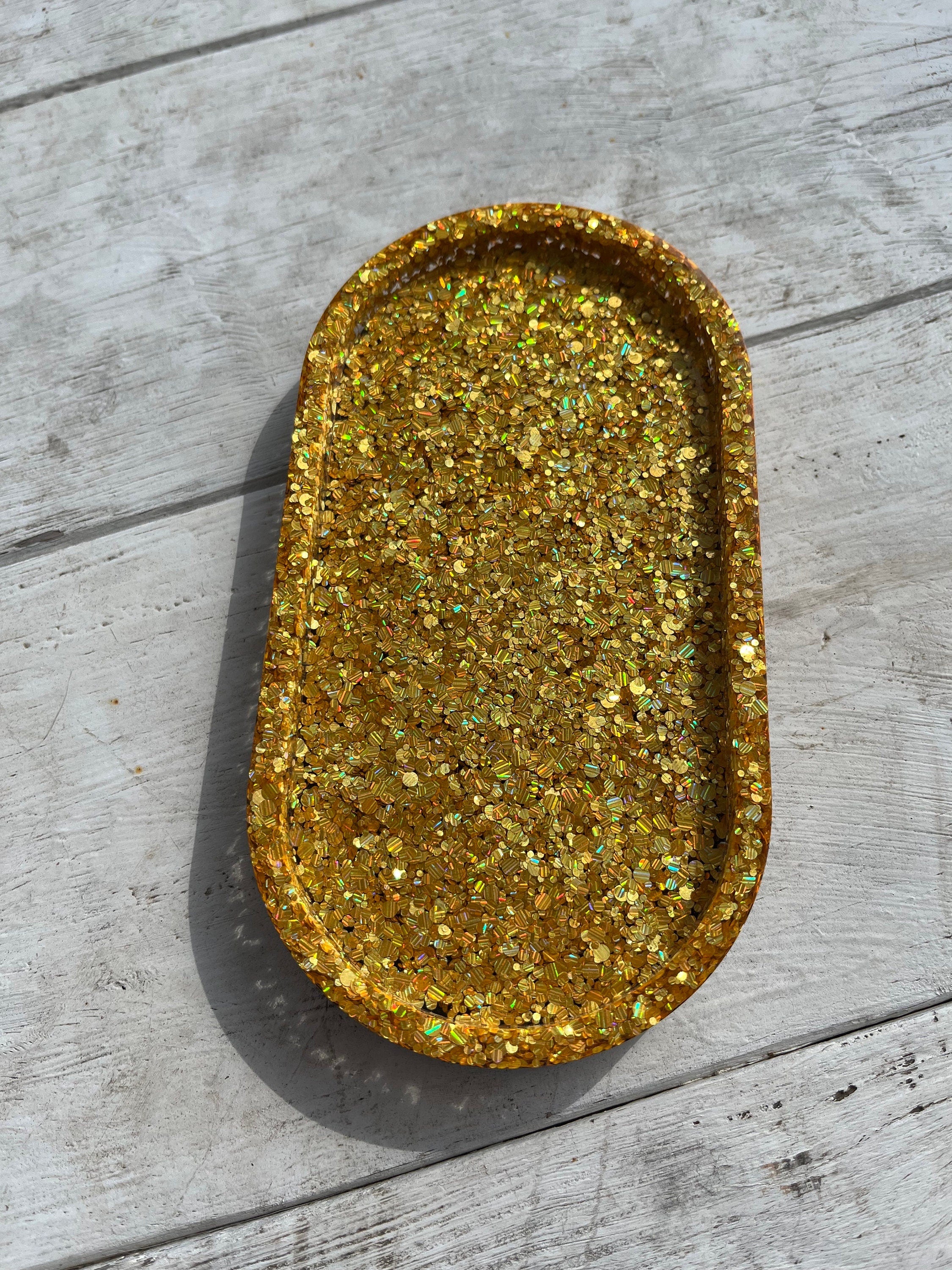 Chunky Gold Glitter Resin Tray or Trinket Dish